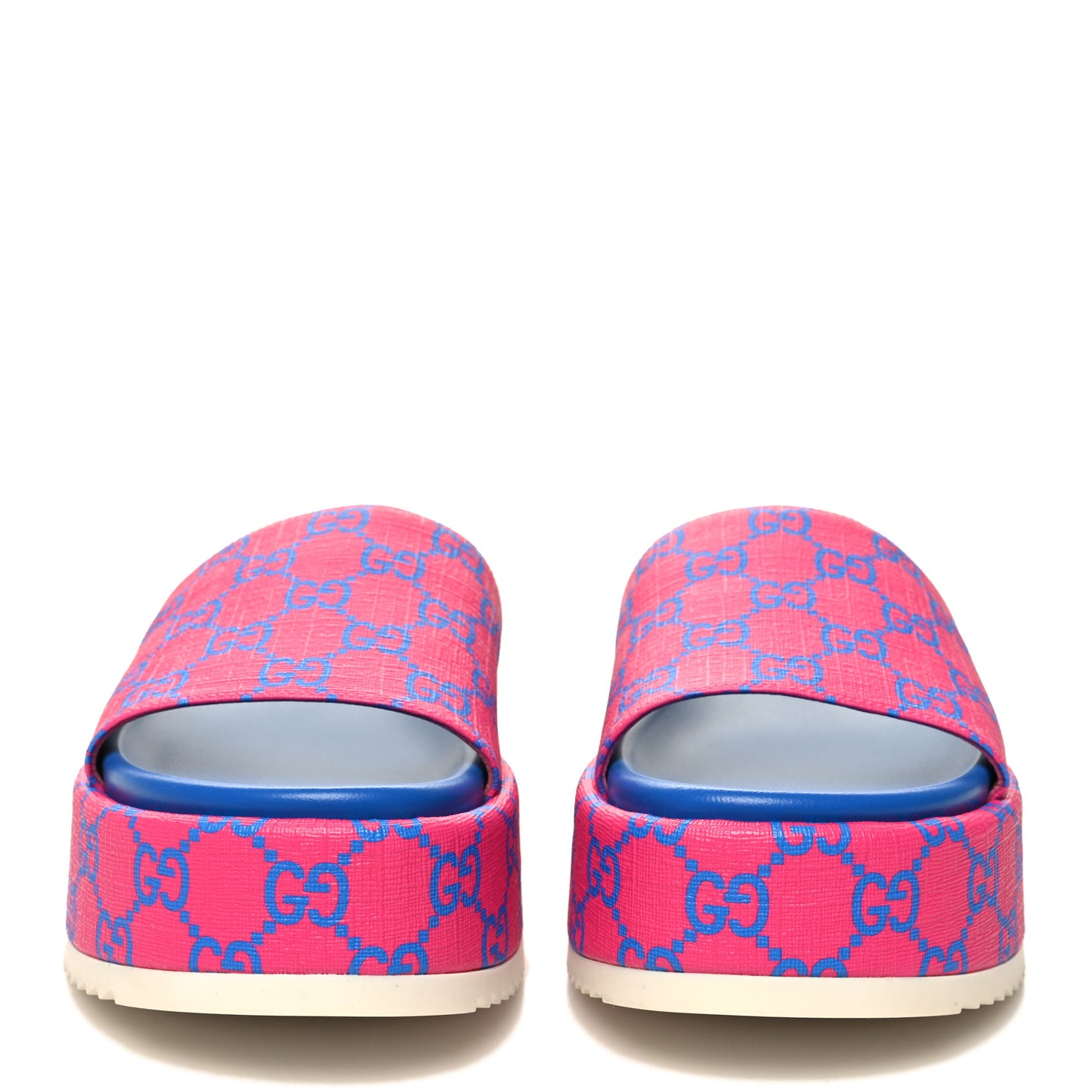 GG Supreme Joy Monogram Angelina Platform Slide Sandals 37.5 Fuxia Blue