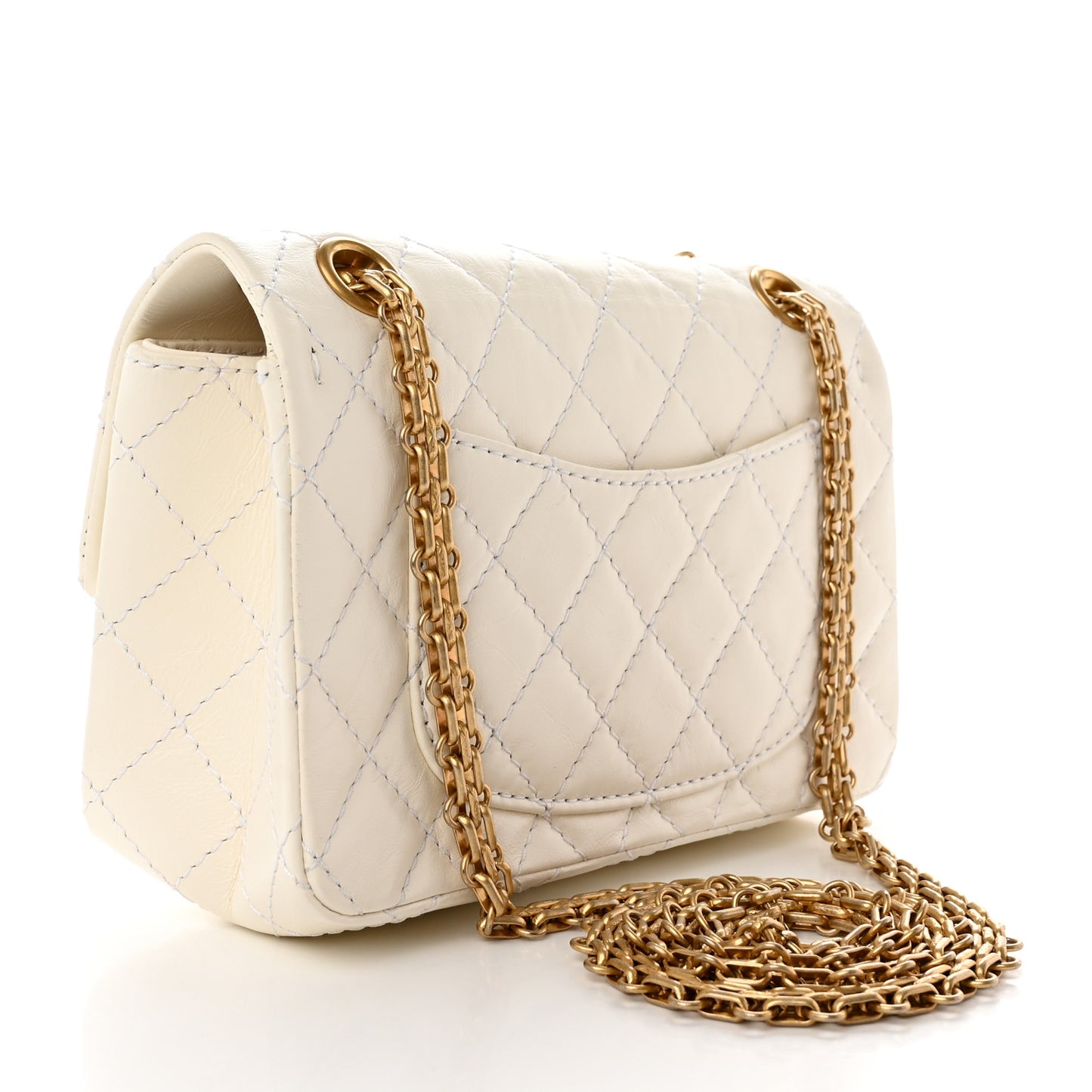 Aged Calfskin Quilted 2.55 Reissue Mini Flap White
