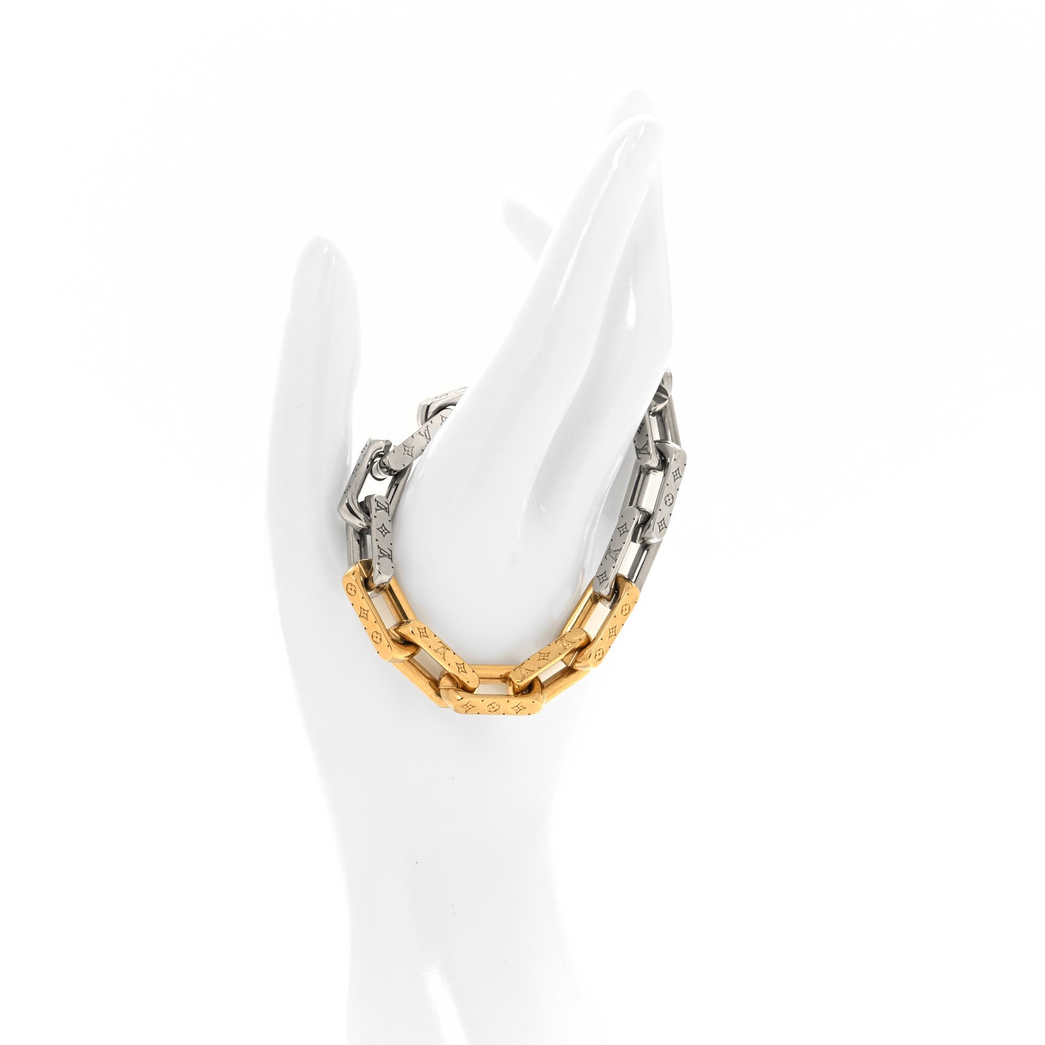 Louis Vuitton Metal Monogram Chain Bracelet M Silver Gold 2 of 4