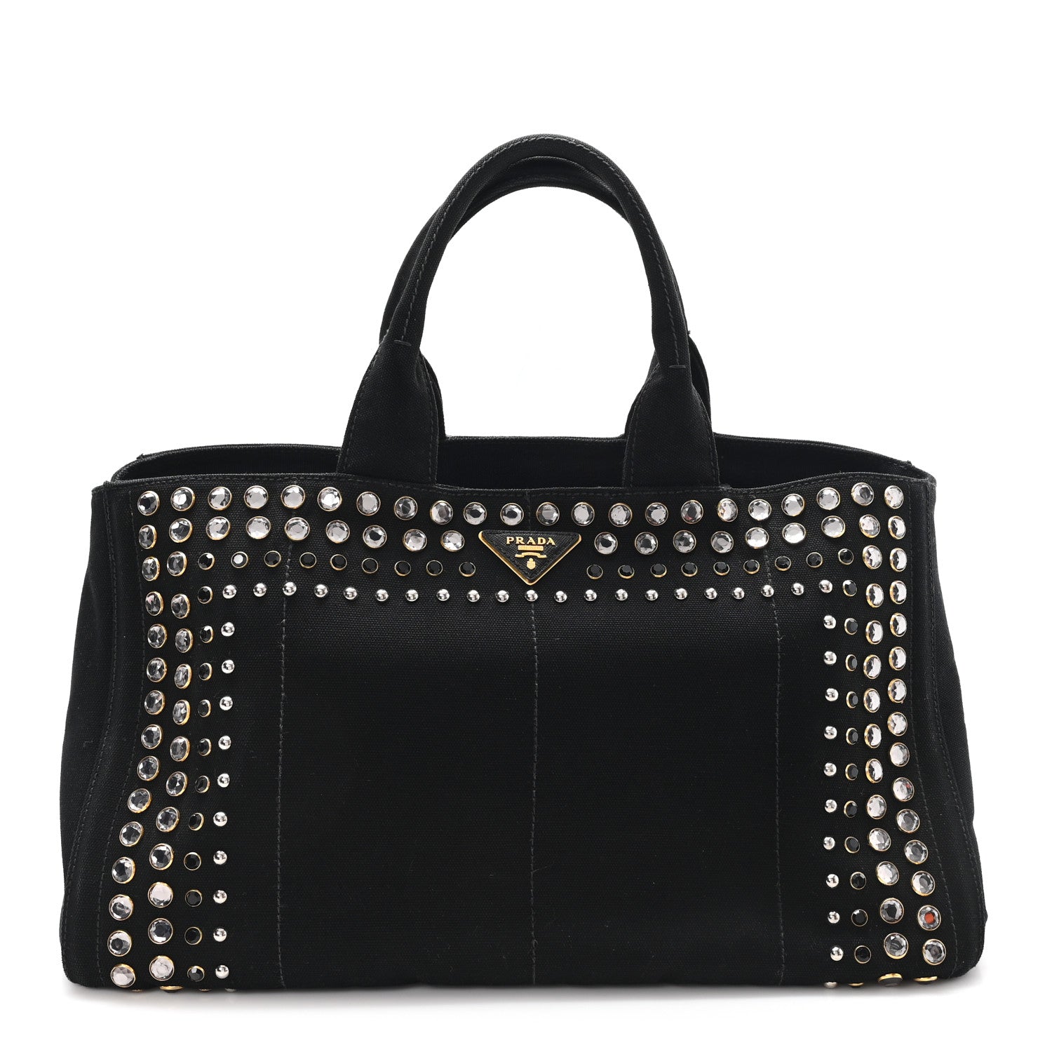Prada Denim Crystal Studded Canapa Tote Black 1780788 – FASHIONPHILE
