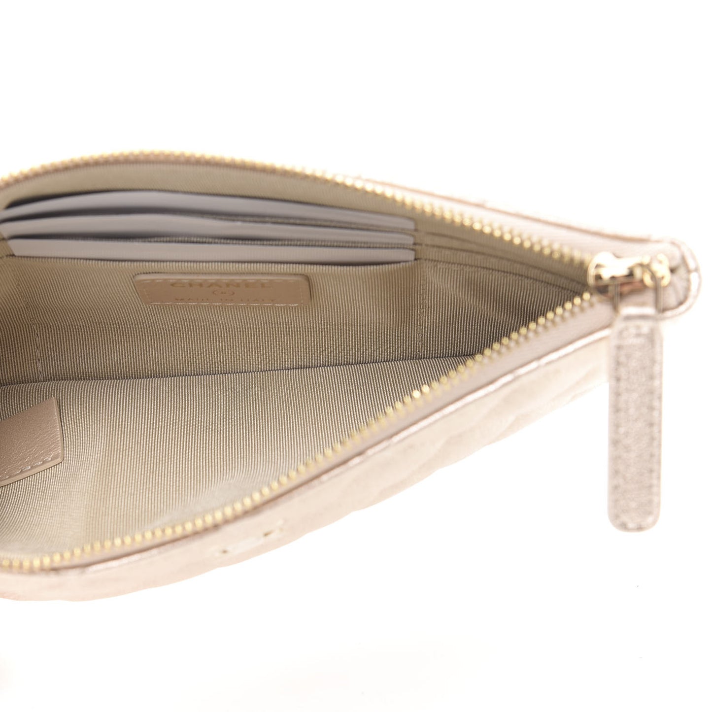Metallic Lambskin Quilted Cosmetic Pouch Gold