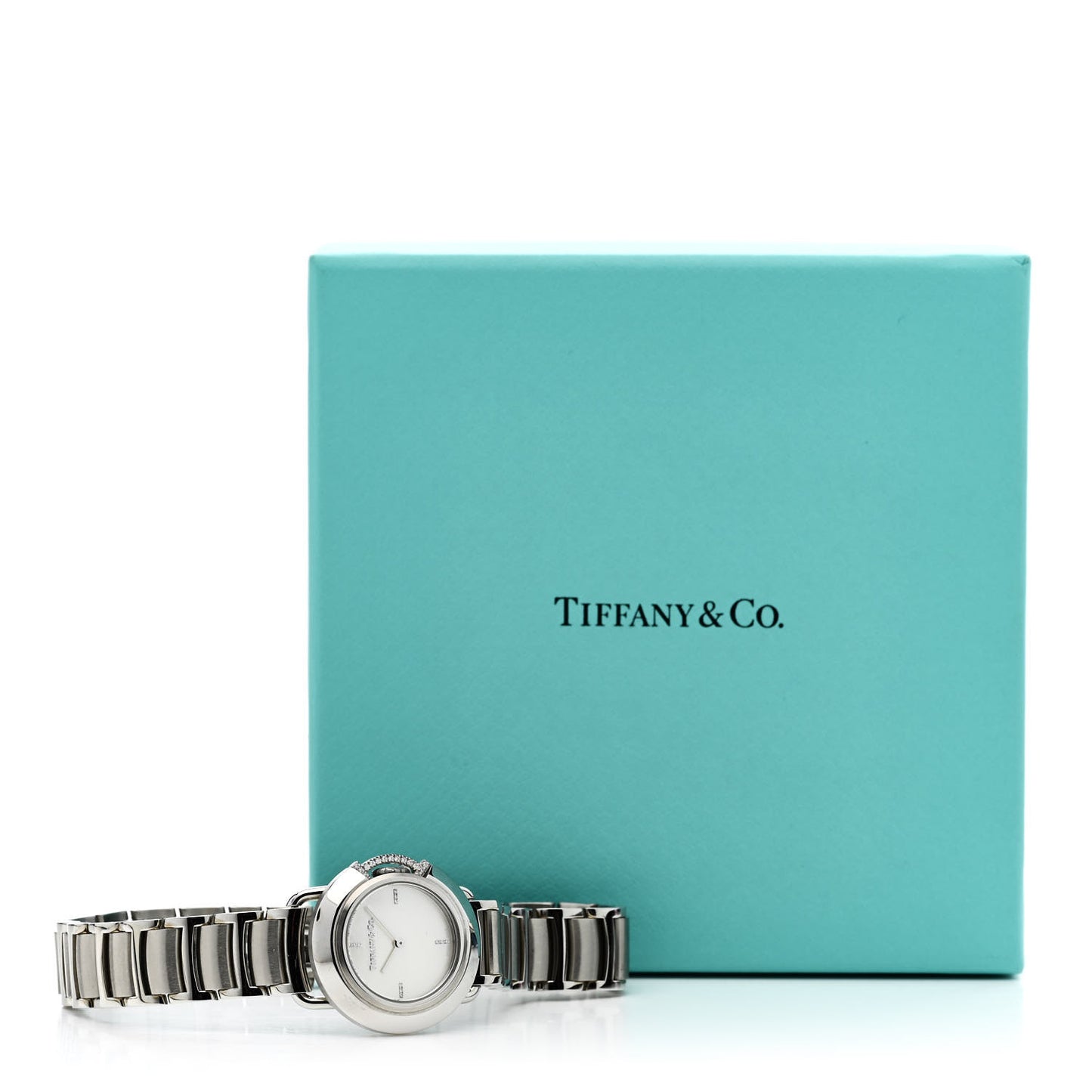 Stainless Steel Diamond Mother of Pearl 25mm Tiffany T Round Quartz Watch