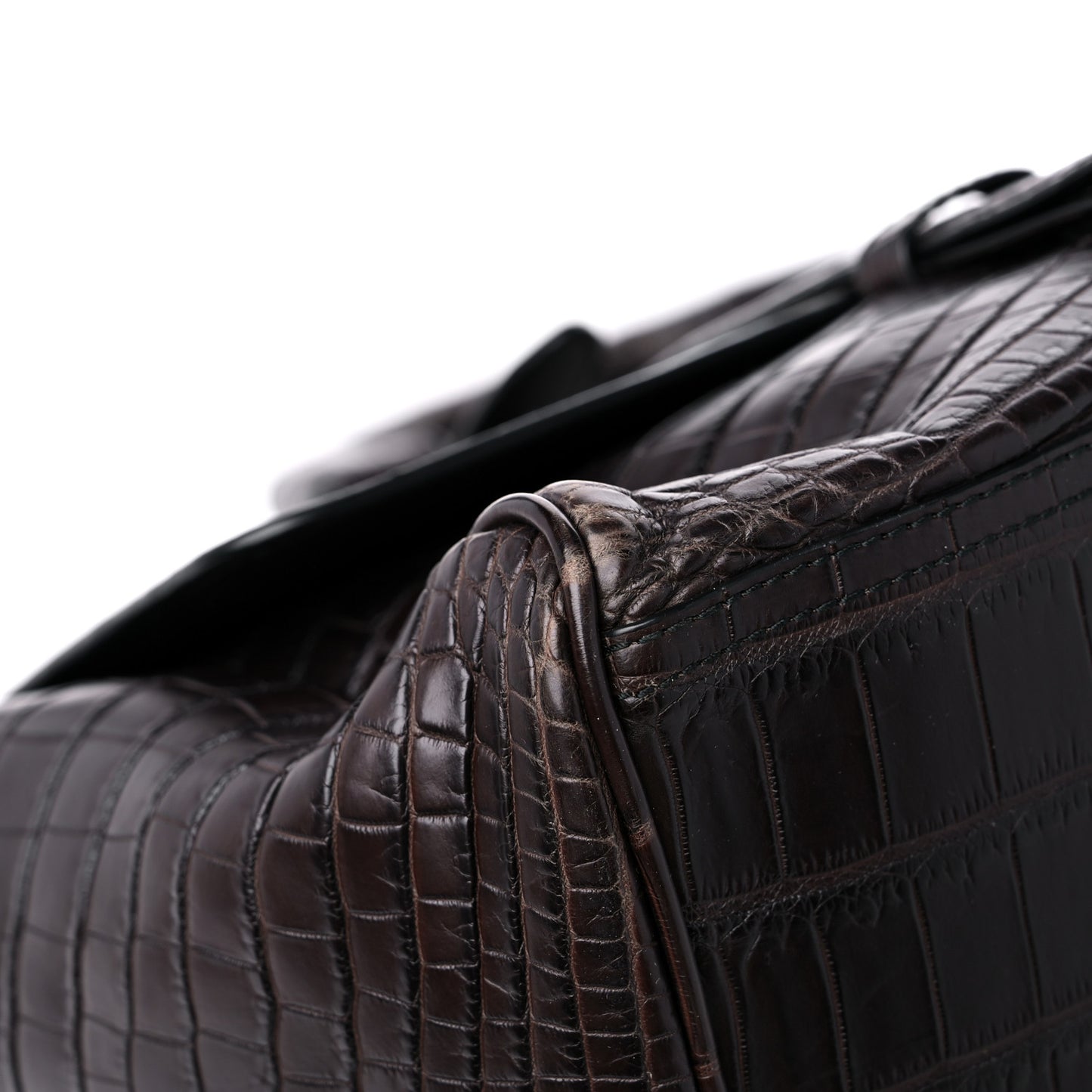 Soft Crocodile Fume Satchel Charcoal Ebano