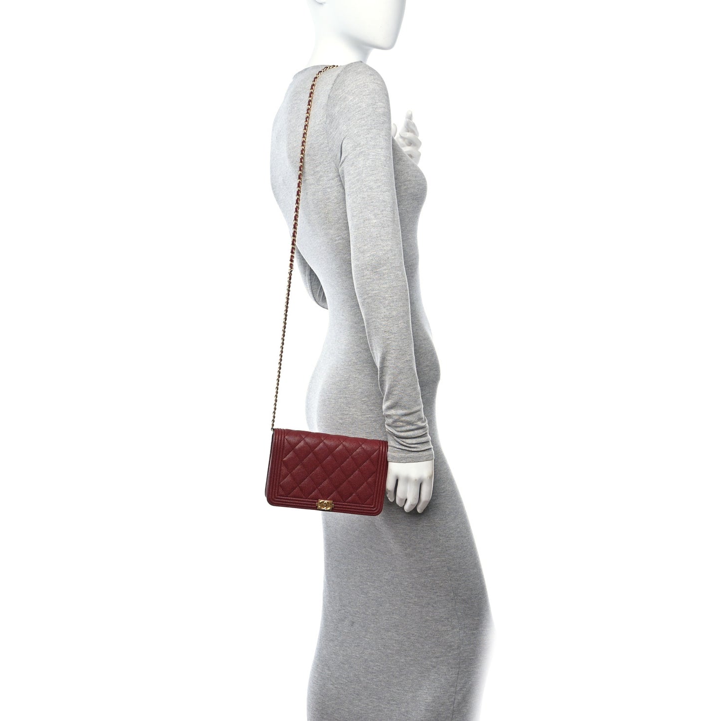Caviar Quilted Boy Wallet On Chain WOC Burgundy