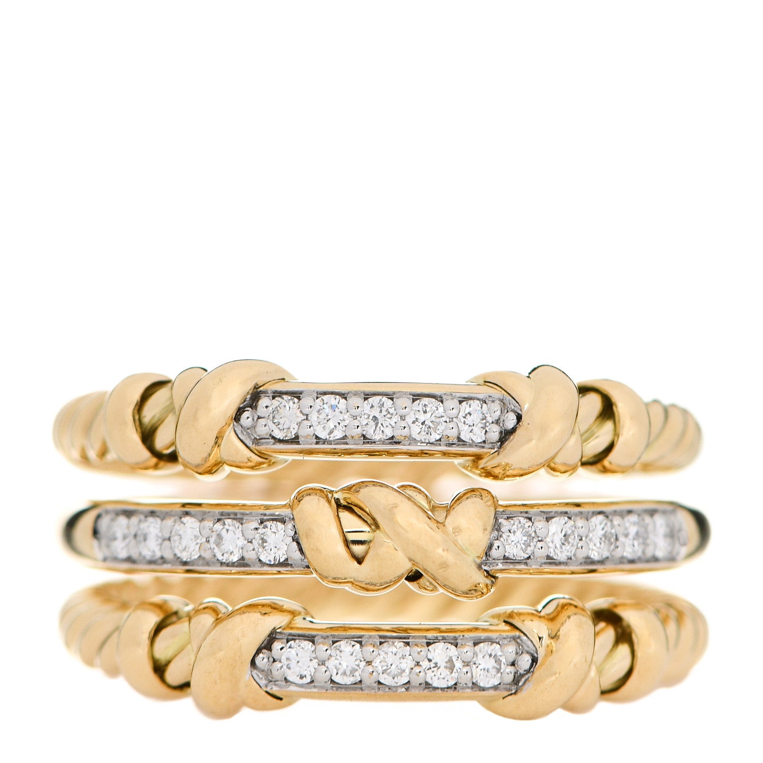 David Yurman 18K Yellow Gold Diamond Petite Helena Wrap Three Row Ring 54 6.75 1 of 5