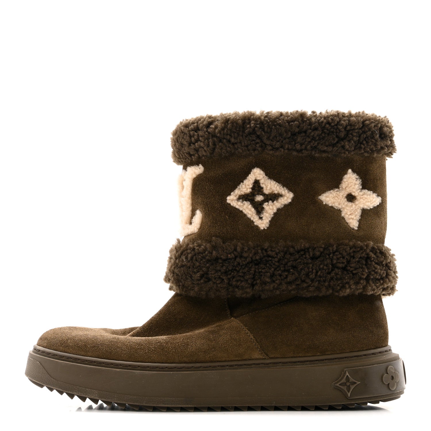 ◆LOUIS VUITTON ムートンブーツ モノグラムブラウン　10374 Louis Vuitton Suede Calfskin Shearling Snowdrop Flat Ankle Boot