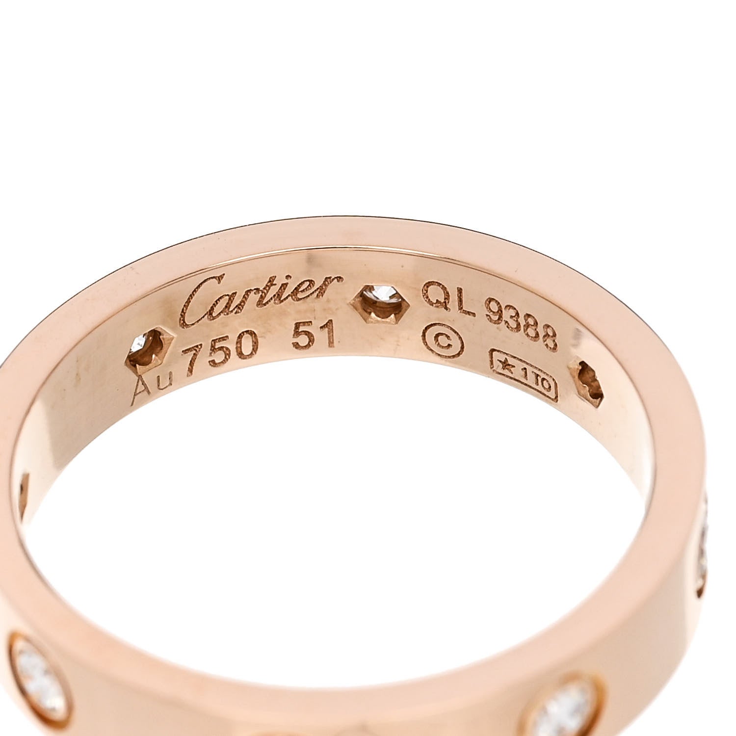 Cartier 18K Pink Gold 8 Diamond 4mm LOVE Wedding Band Ring 51 5.75 4 of 5