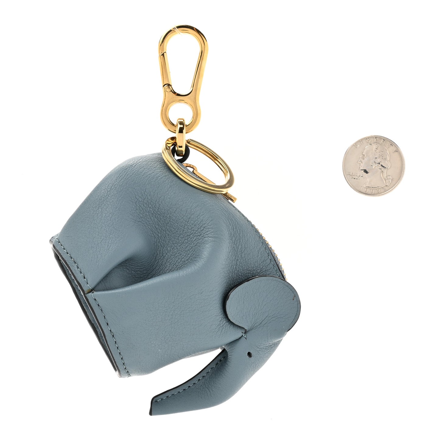 Calfskin Elephant Coin Purse Bag Charm Key Holder Stone Blue
