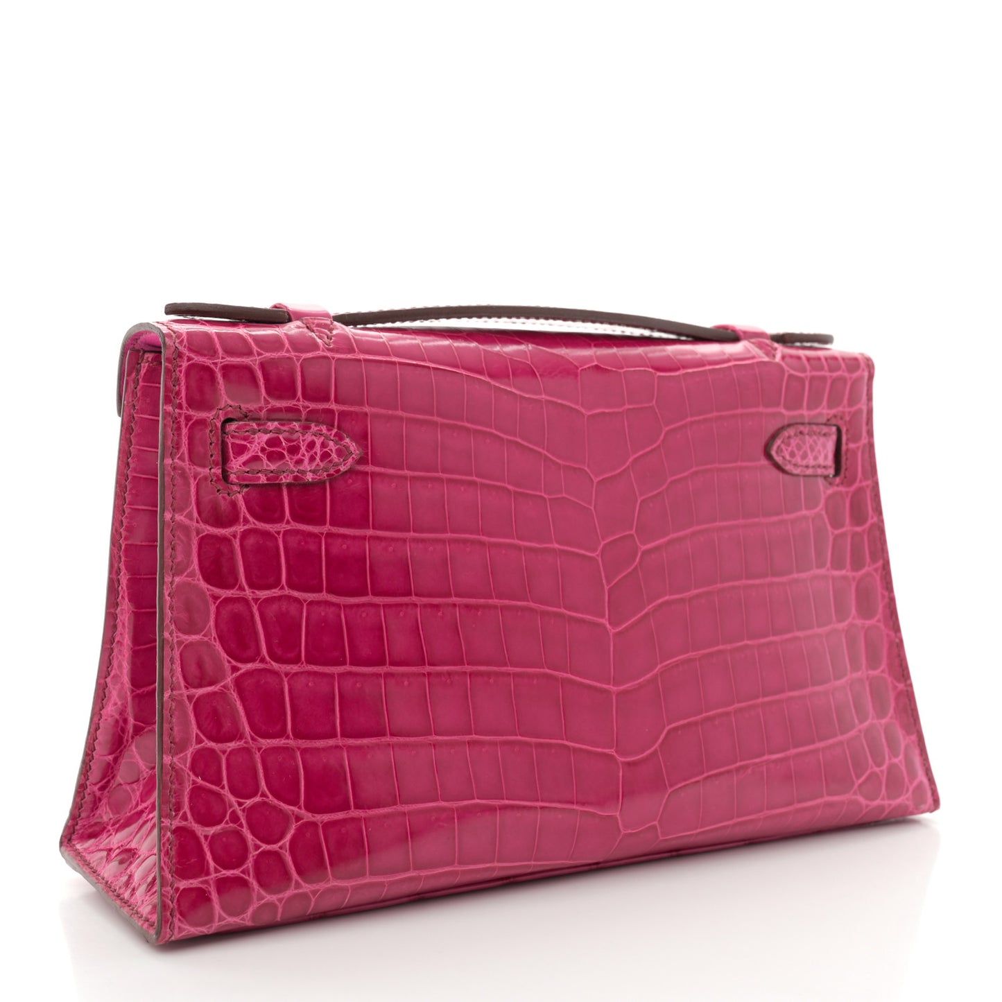 Shiny Niloticus Crocodile Kelly Pochette Fuchsia