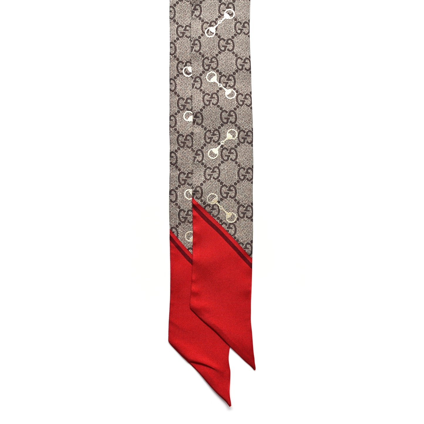 Silk Twill GG Monogram Gold Horsebity Neck Bow Scarf Flame