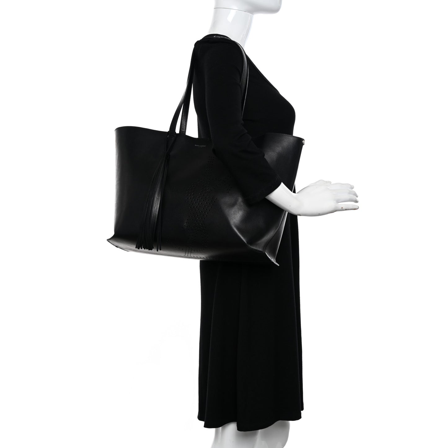 Vintage Calfskin Perforated East West Shopping Tote Black