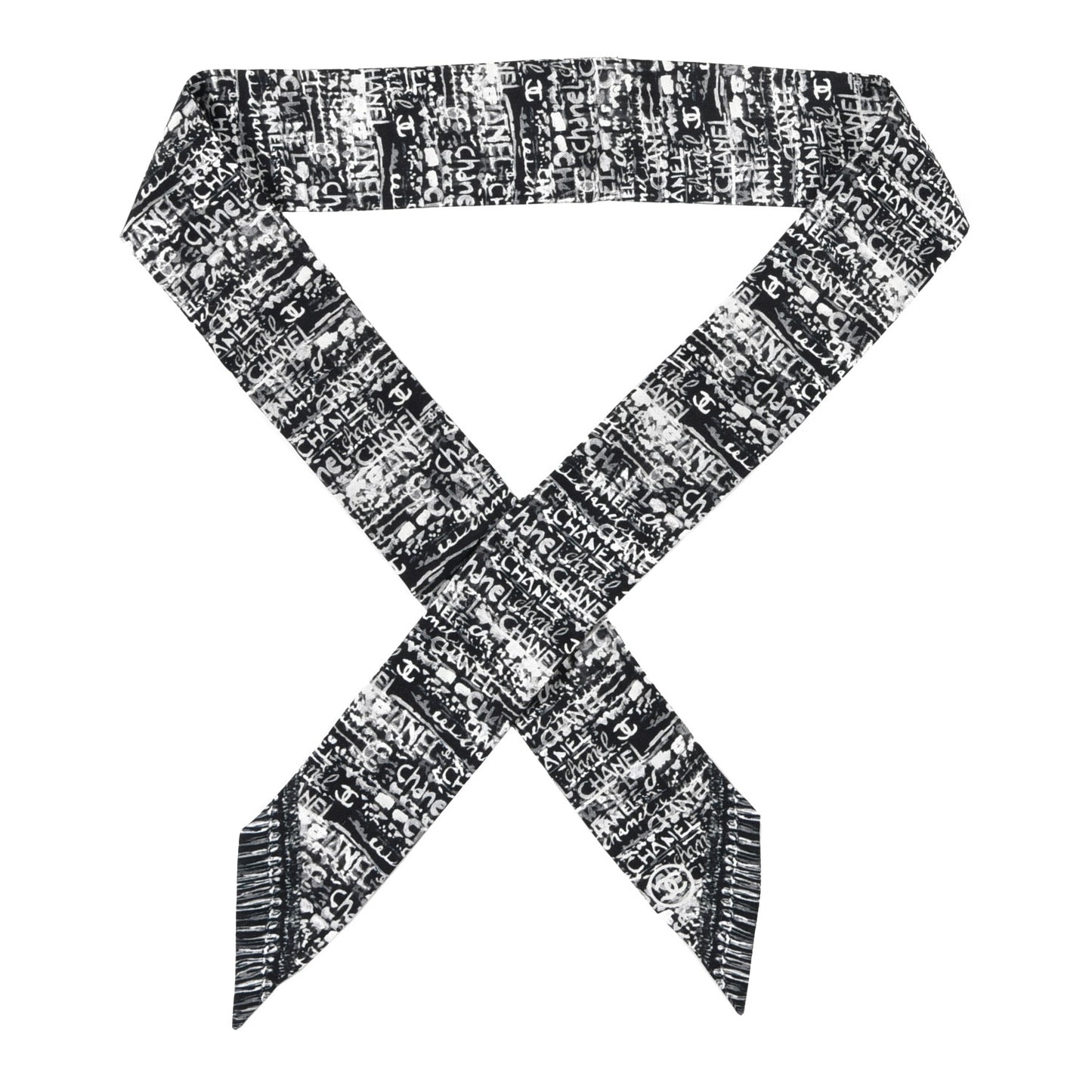 Silk Logo Slim Bandeau Scarf Black White