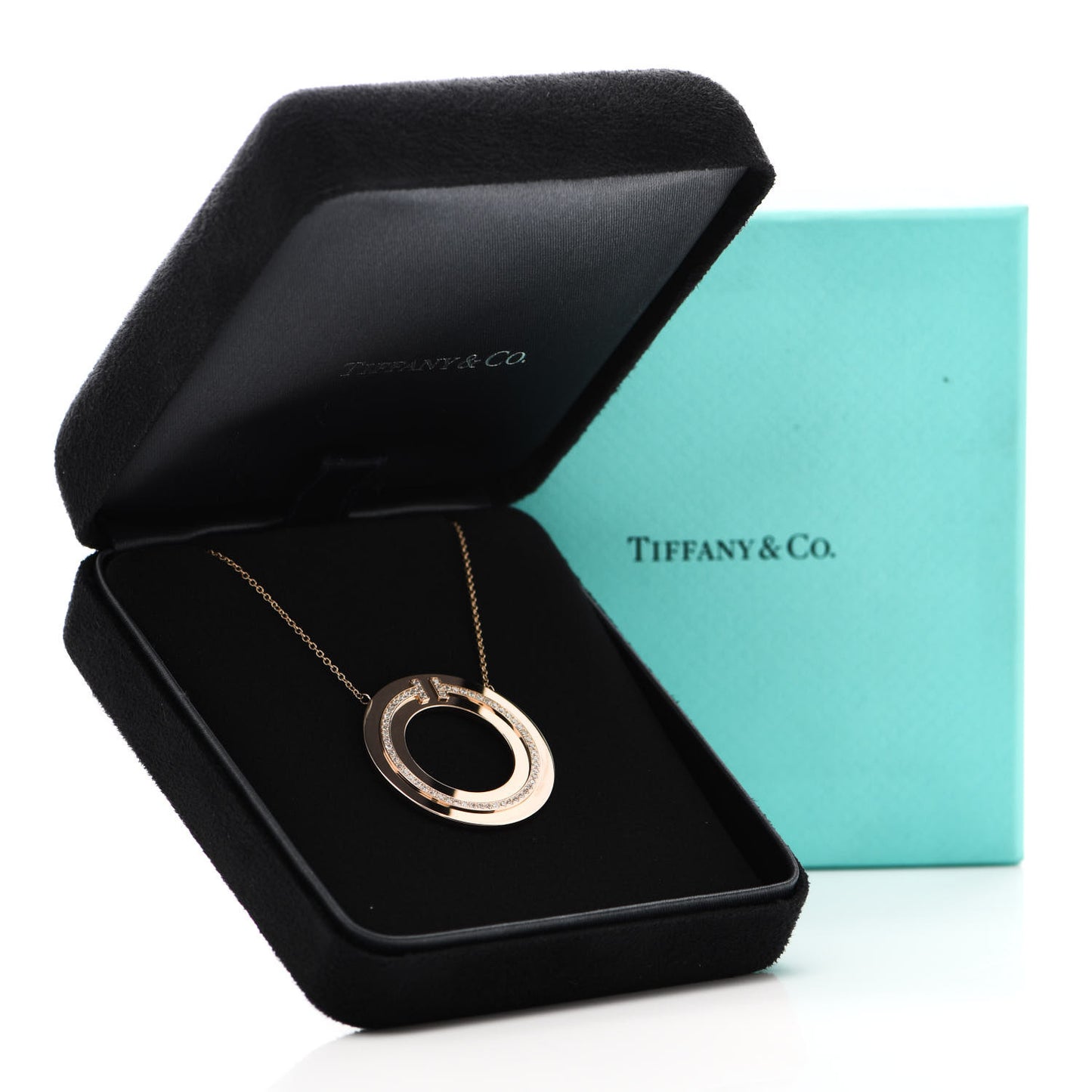 18K Rose Gold Diamond T Circle Pendant Necklace