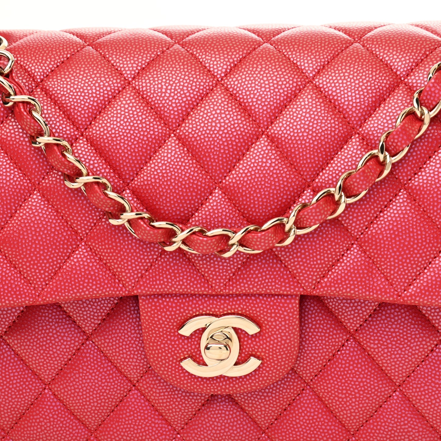 Iridescent Caviar Quilted Medium Double Flap Red