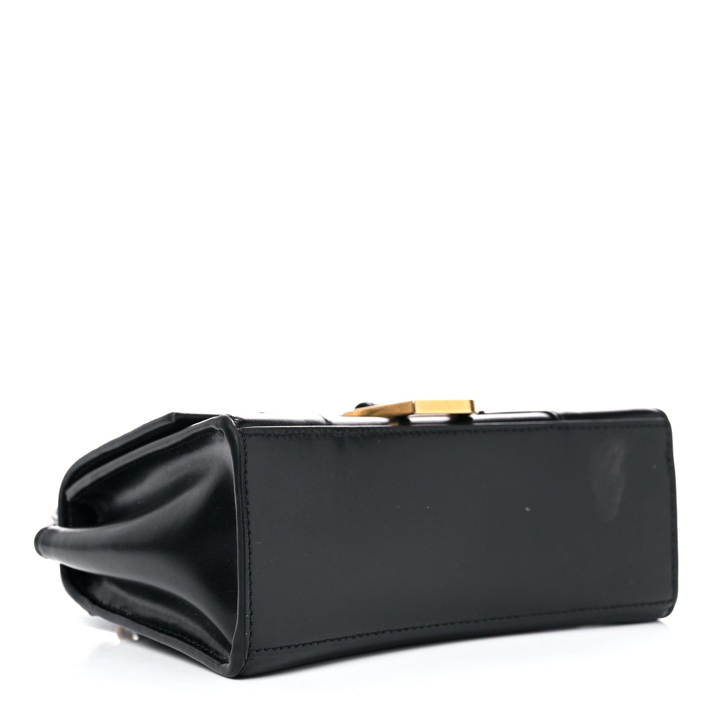 Shiny Box Calfskin Hourglass Top Handle Bag XS Black