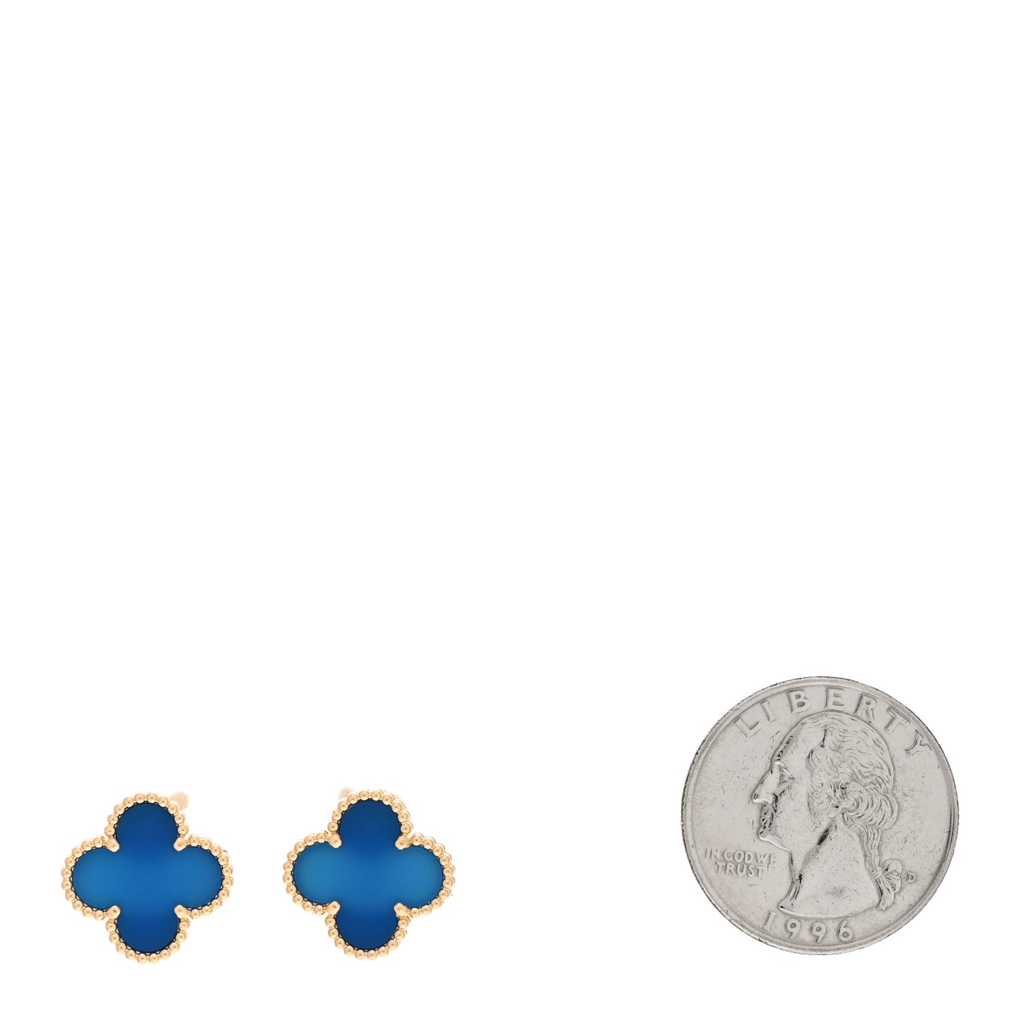 18K Yellow Gold Blue Agate Vintage Alhambra Earrings