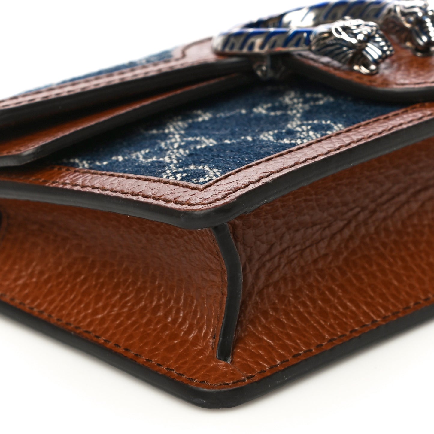 New Denim GG Monogram Dollar Calfskin Enamel Super Mini Dionysus Shoulder Bag Blue Tea Cuir Epilog Electric Blue