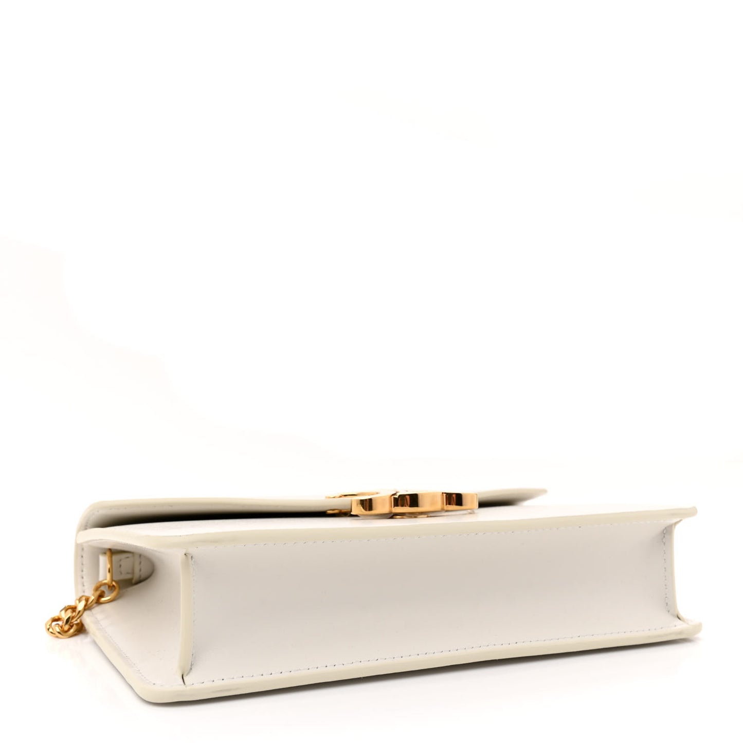 Shiny Calfskin Triomphe Margo Wallet on Chain White