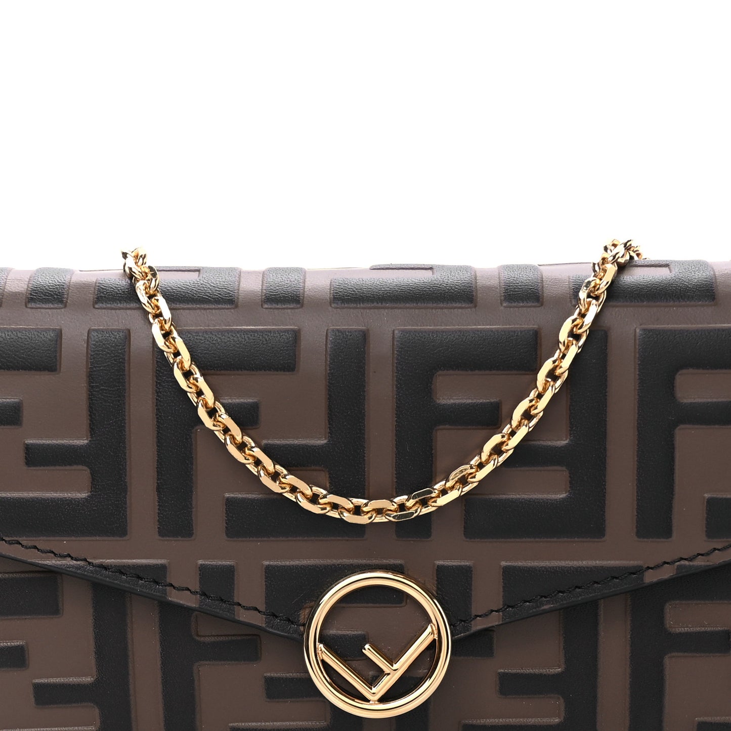 Vitello Soft F is Fendi Bi-Color FF 1974 Embossed Continental Envelope Wallet On Chain Maya Black