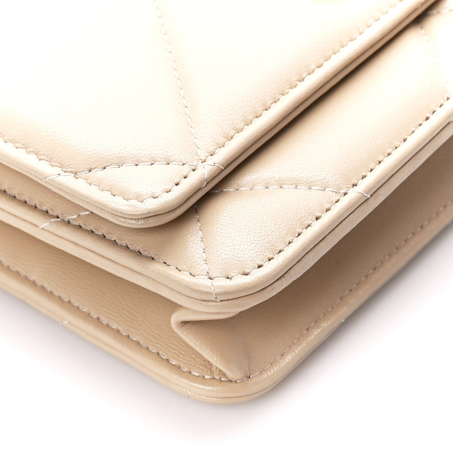 Lambskin Quilted Chanel 19 Wallet On Chain WOC Beige