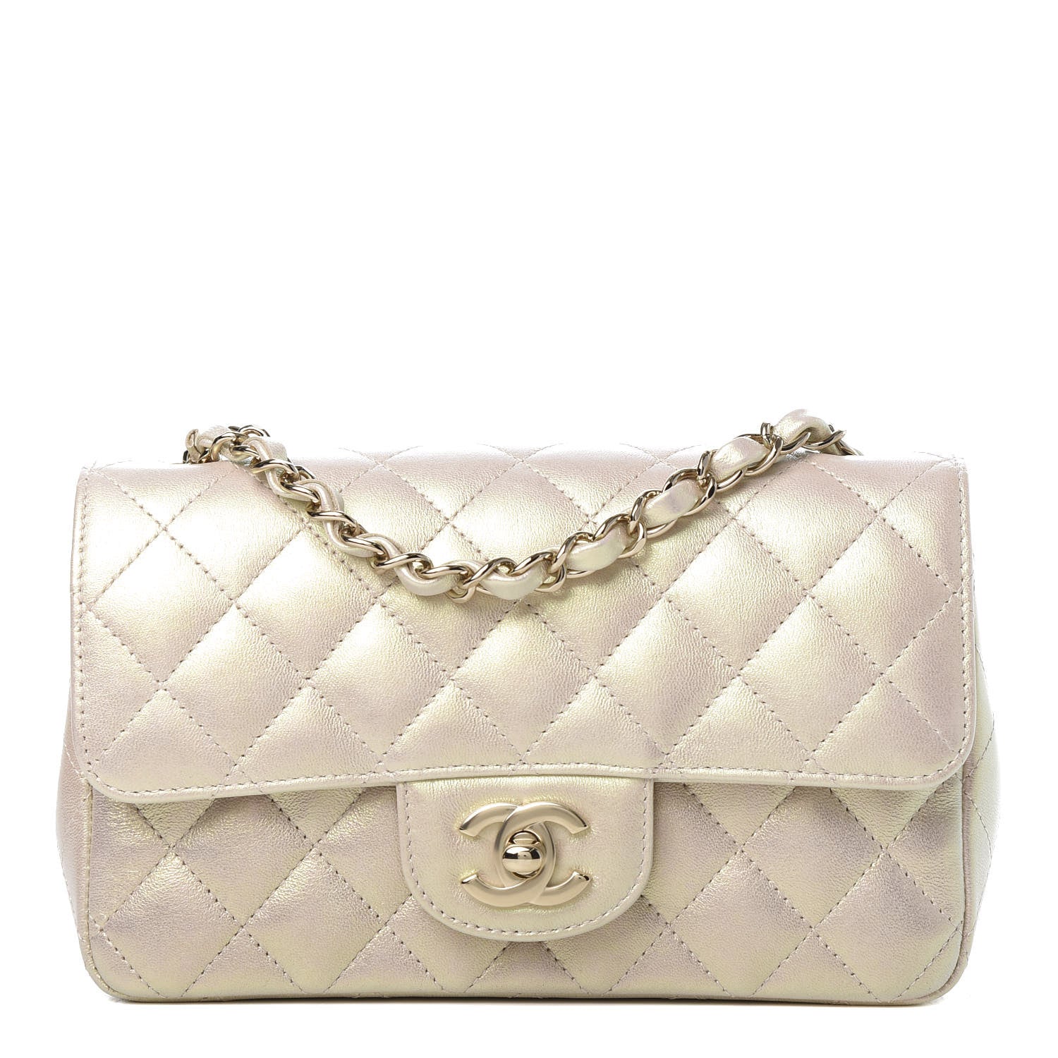 Chanel Iridescent Lambskin Quilted Mini Rectangular Flap Ivory