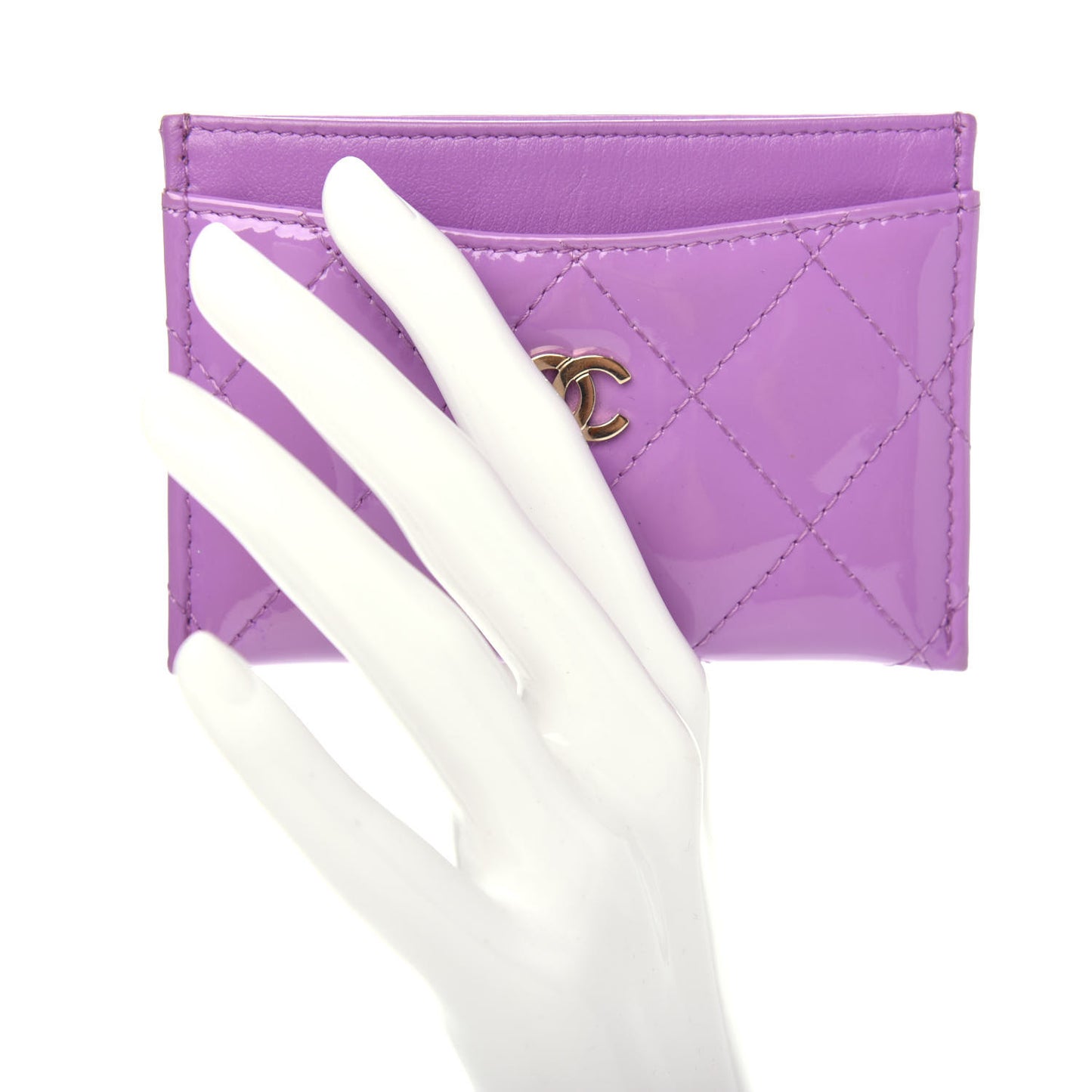 Patent Quilted Card Holder Purple