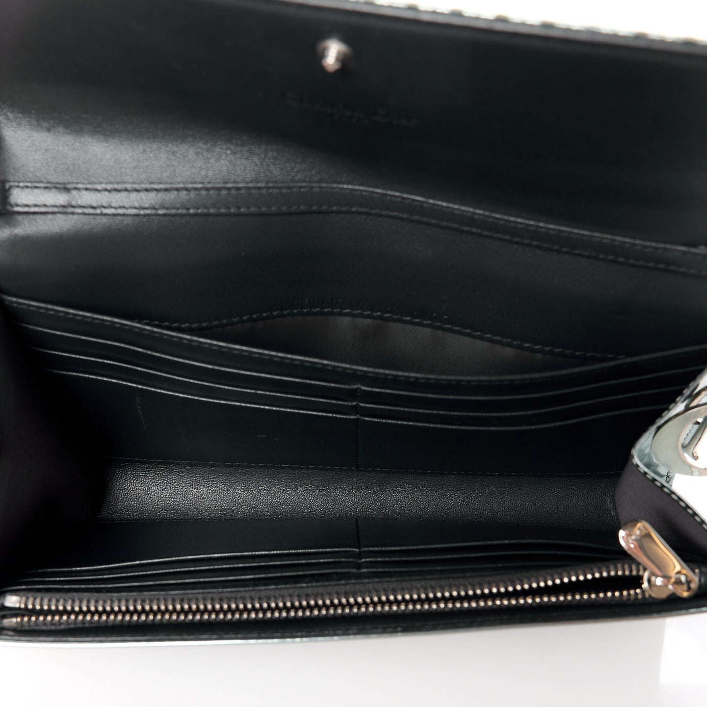 Metallic Calfskin Micro-Cannage Lady Dior Croisiere Chain Wallet Blue