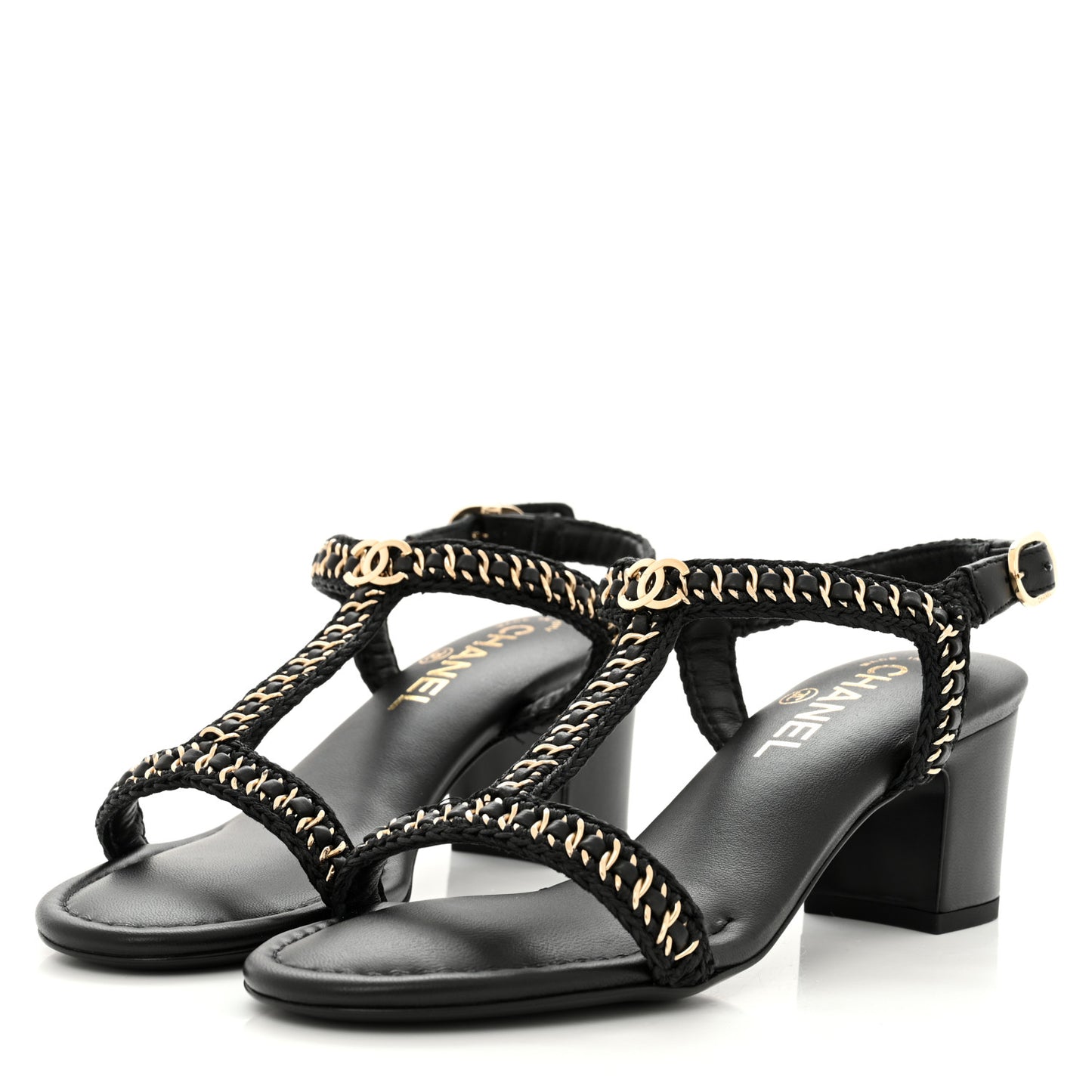Lambskin CC Chain Braided Sandals 37 Black