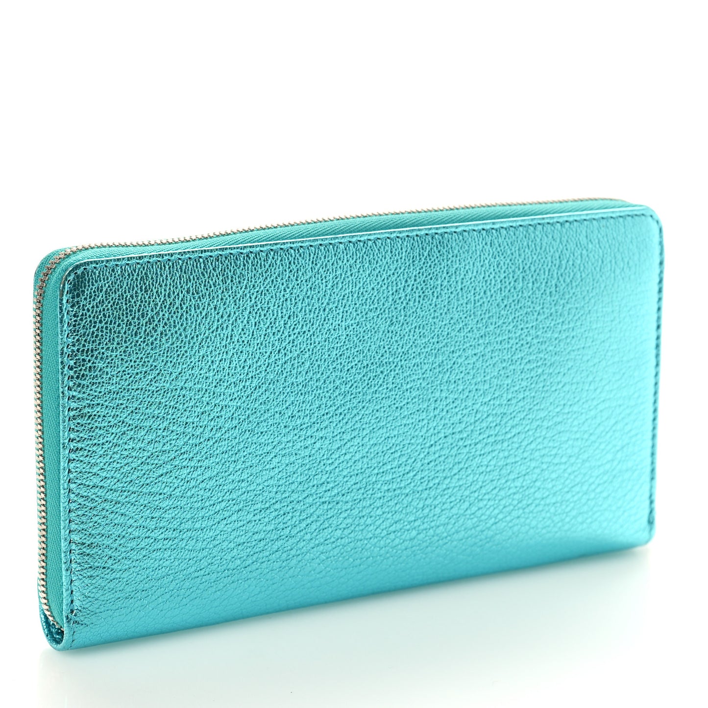 Metallic Goatskin Logo Everyday Continental Zip Around Wallet Turquoise Black