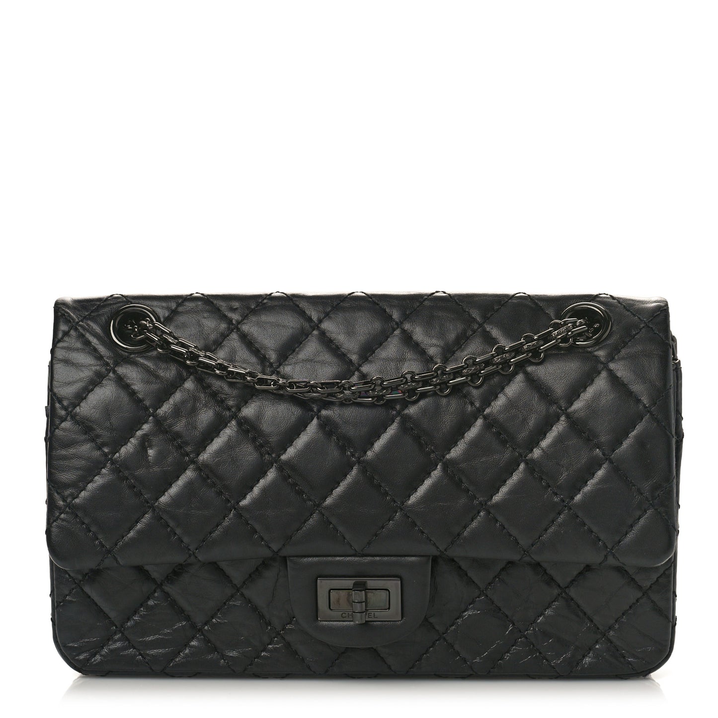 Aged Calfskin Quilted 2.55 Reissue 225 Flap So Black
