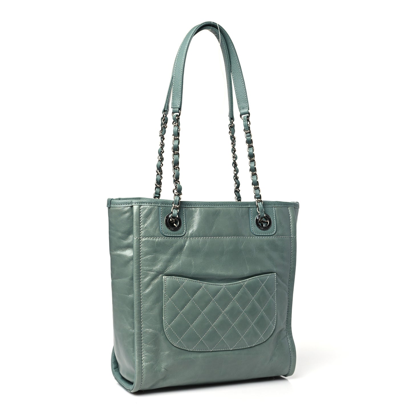 Glazed Calfskin Mini Deauville Tote Green