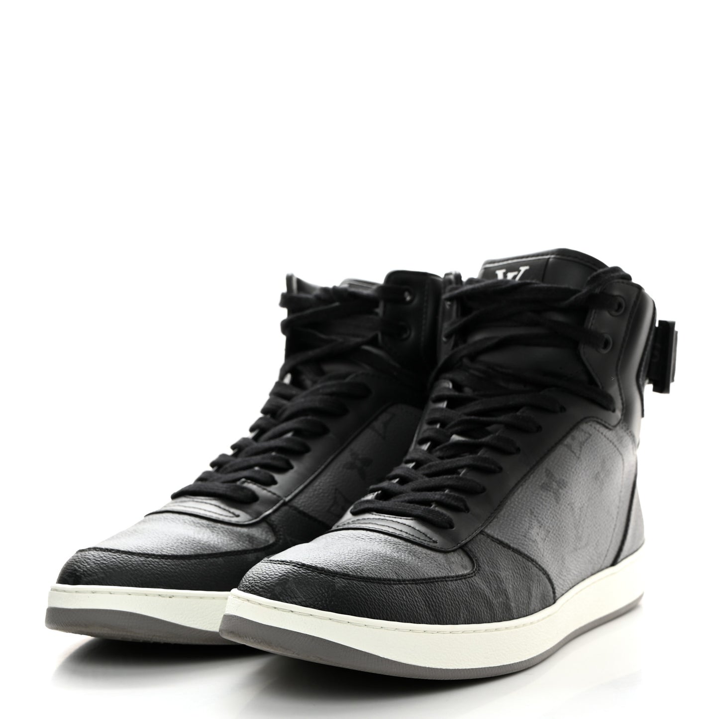 Calfskin Monogram Eclipse Mens Rivoli High Top Sneakers 10.5 Black Grey