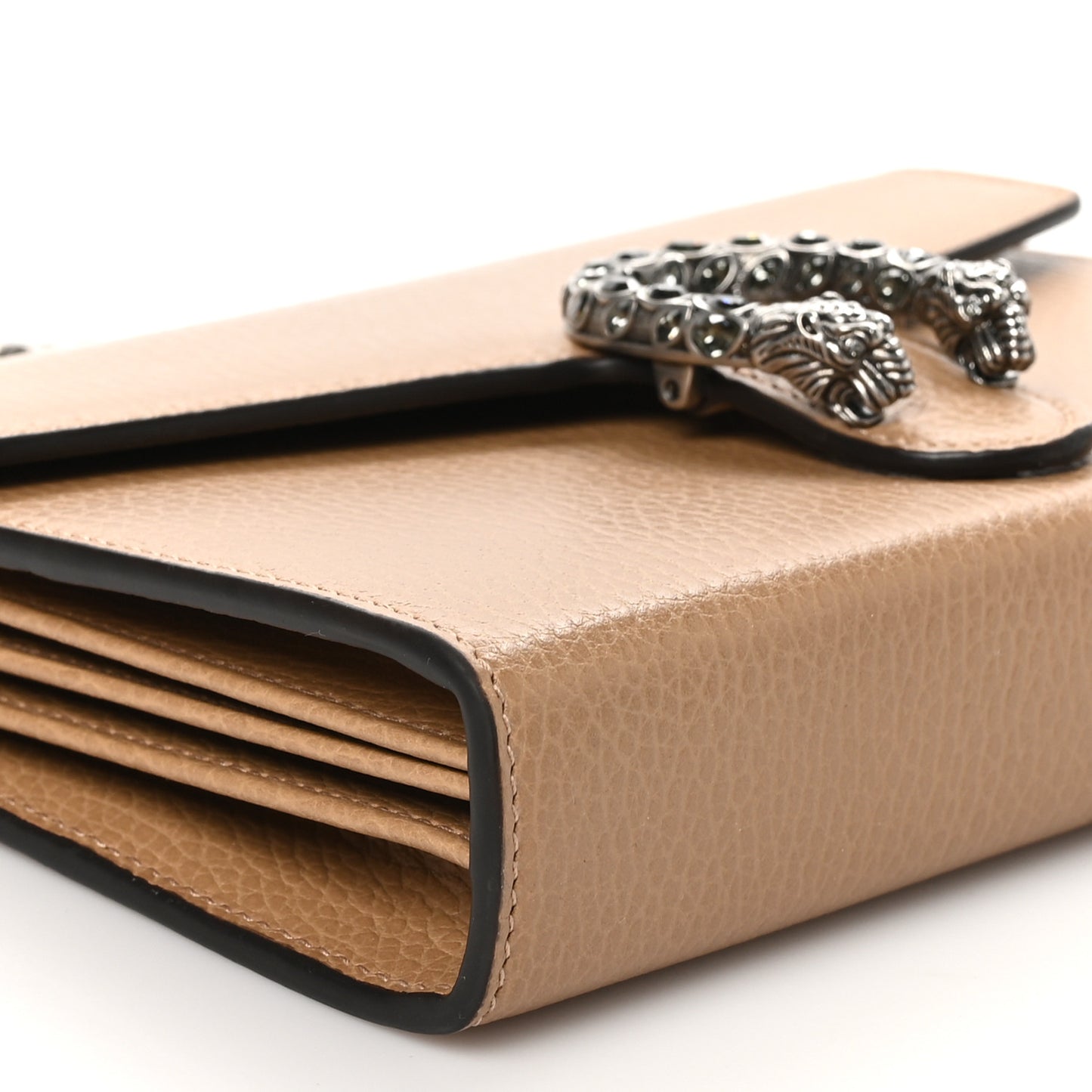 Dollar Calfskin Crystal Mini Dionysus Chain Wallet Natural Tan Black Diamond