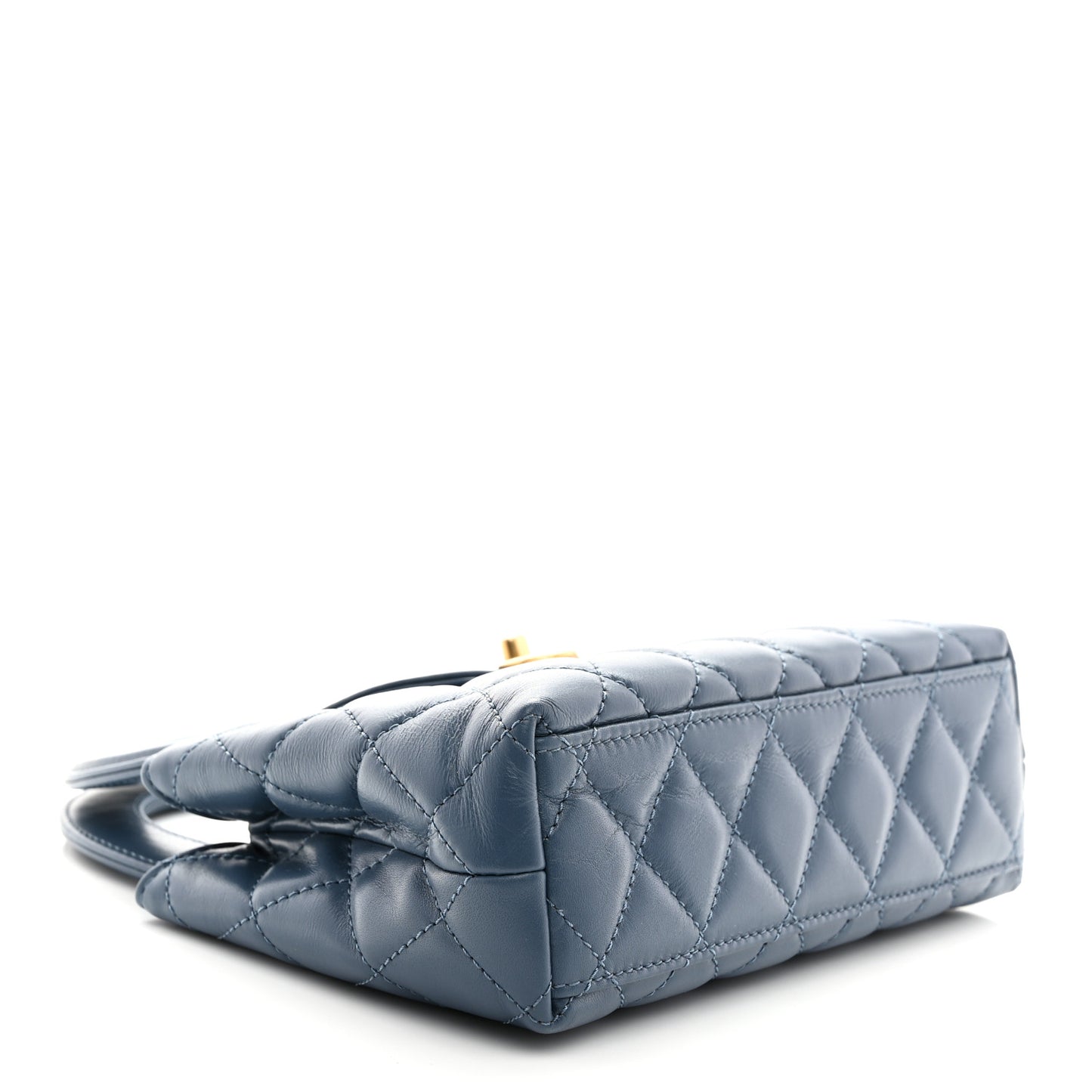 Shiny Aged Calfskin Quilted Nano Kelly Shopper Dark Blue