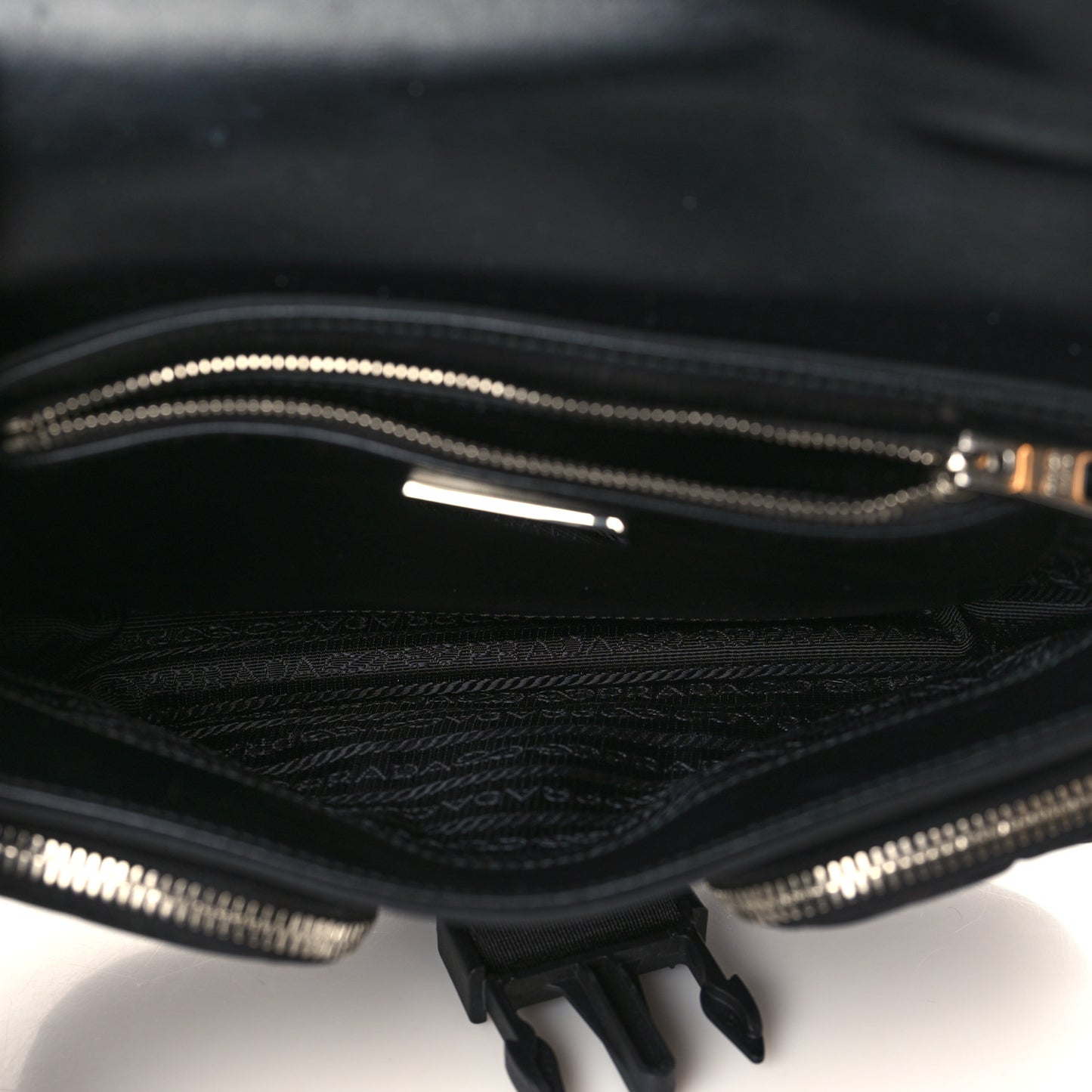 Re-Nylon Spazzolato Double Pocket Buckle Shoulder Bag Black