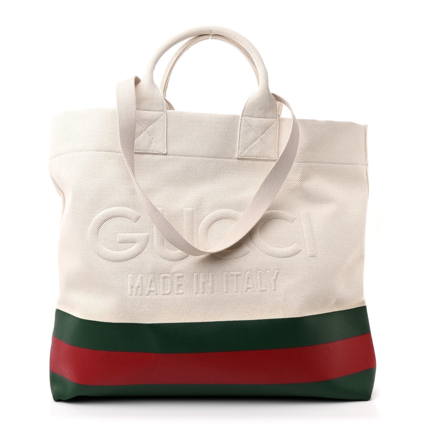Canvas Logo Embossed Ophidia Tote Beige