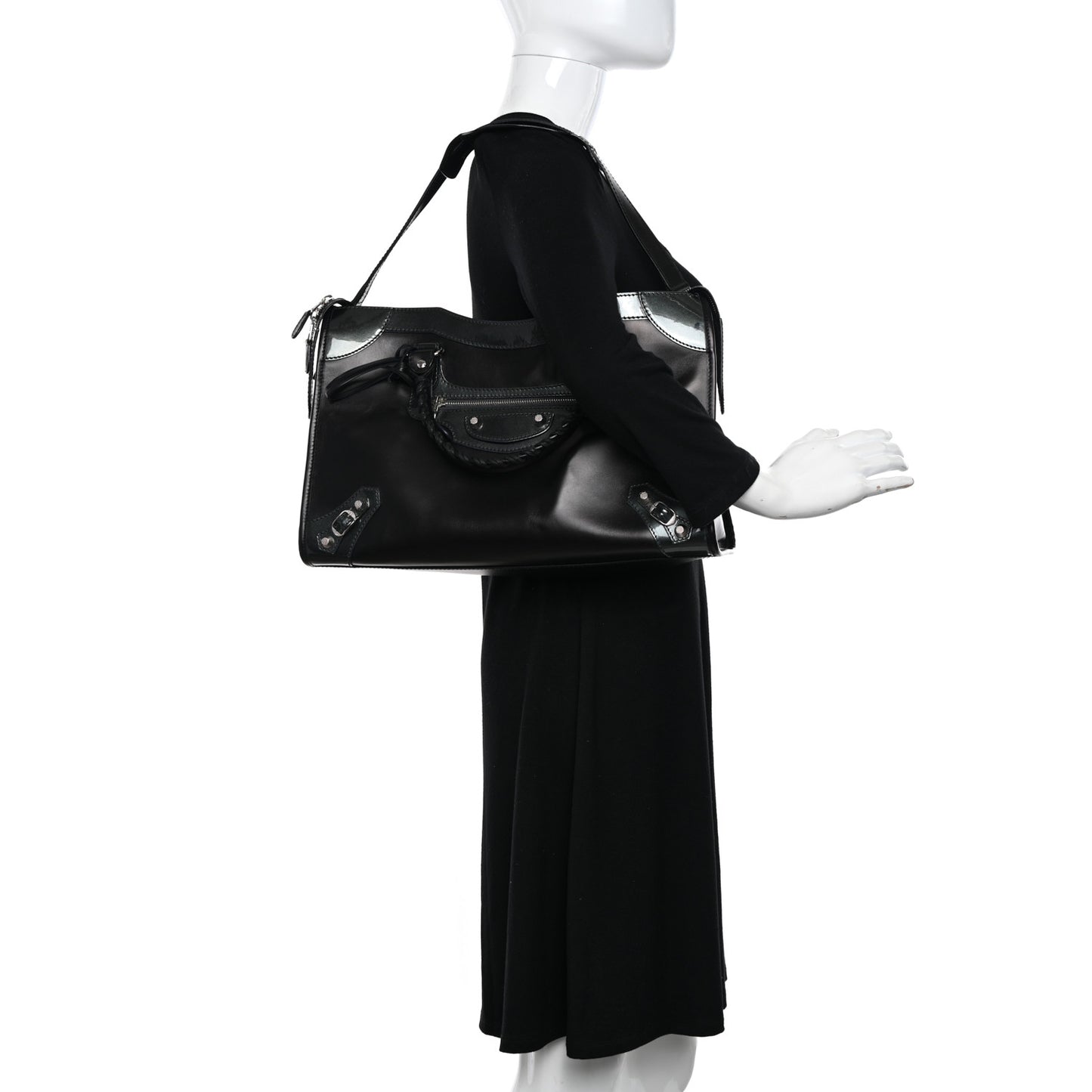 Smooth Calfskin Metallic Patent Giant 12 Silver Hardware City Black Gris