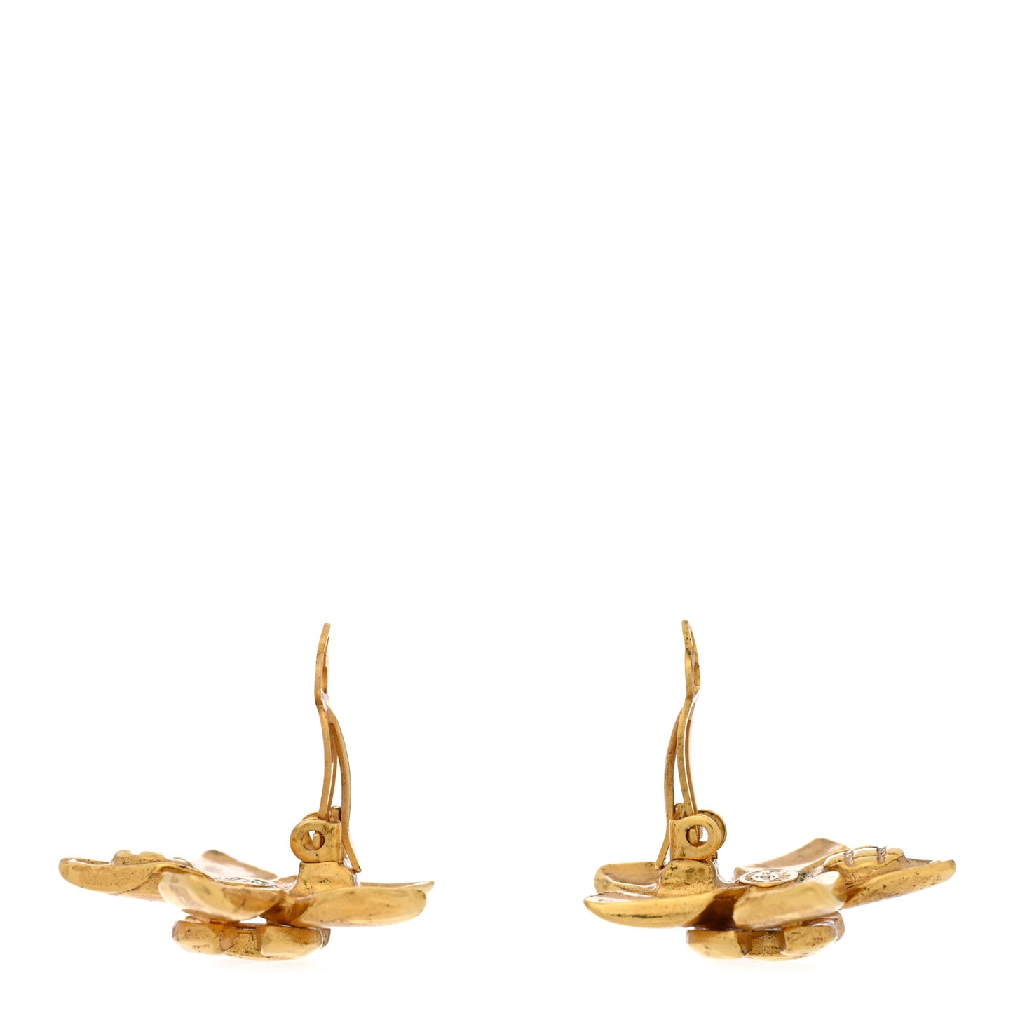 Metal Flower CC Clip On Earrings Gold