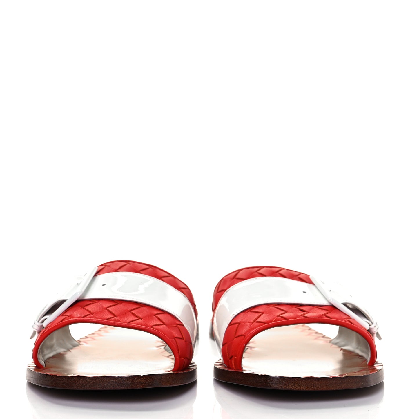 Nappa Intrecciato Patent Ravello Buckle Flat Sandals 38.5 Red White