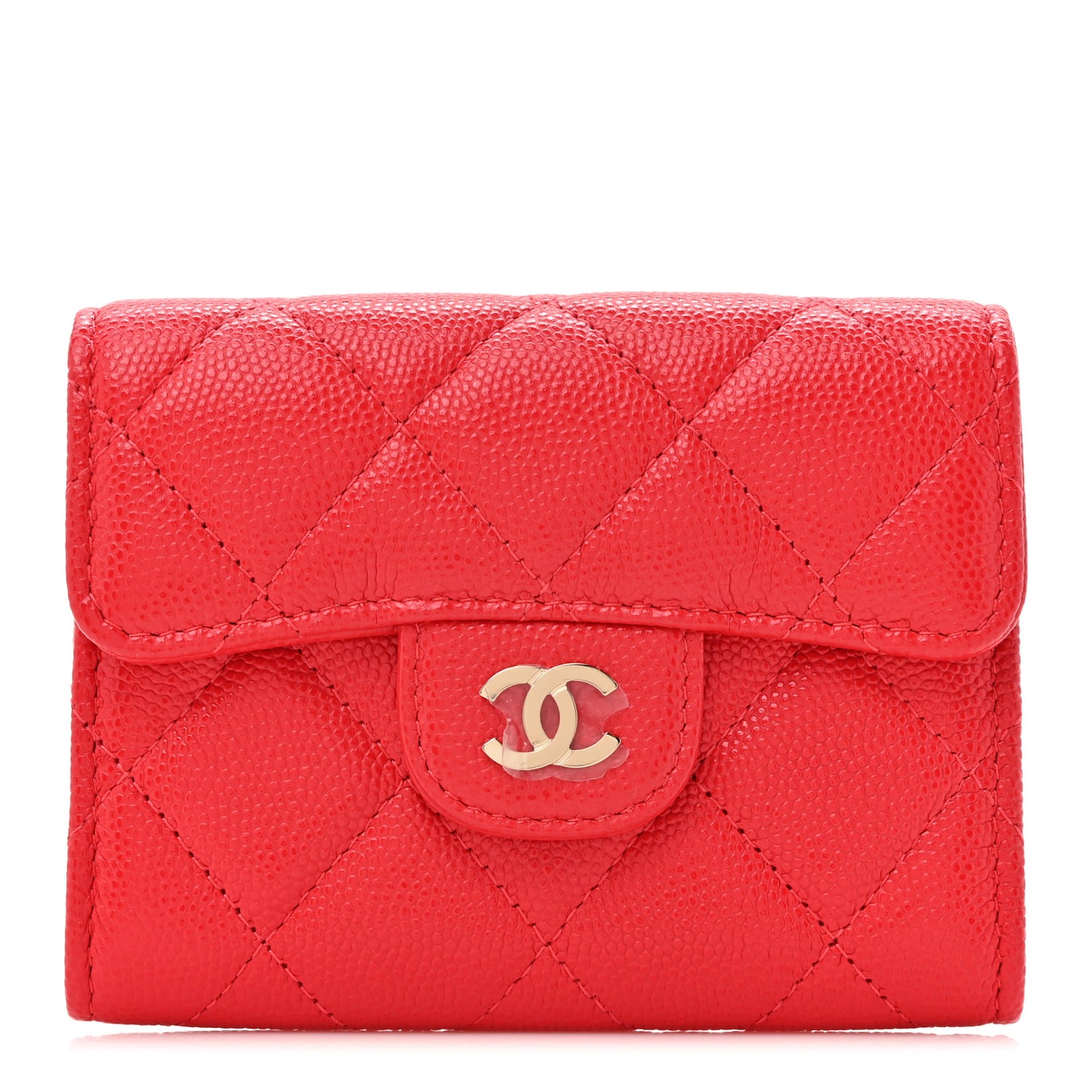 Caviar Quilted Flap Card Holder Wallet Red