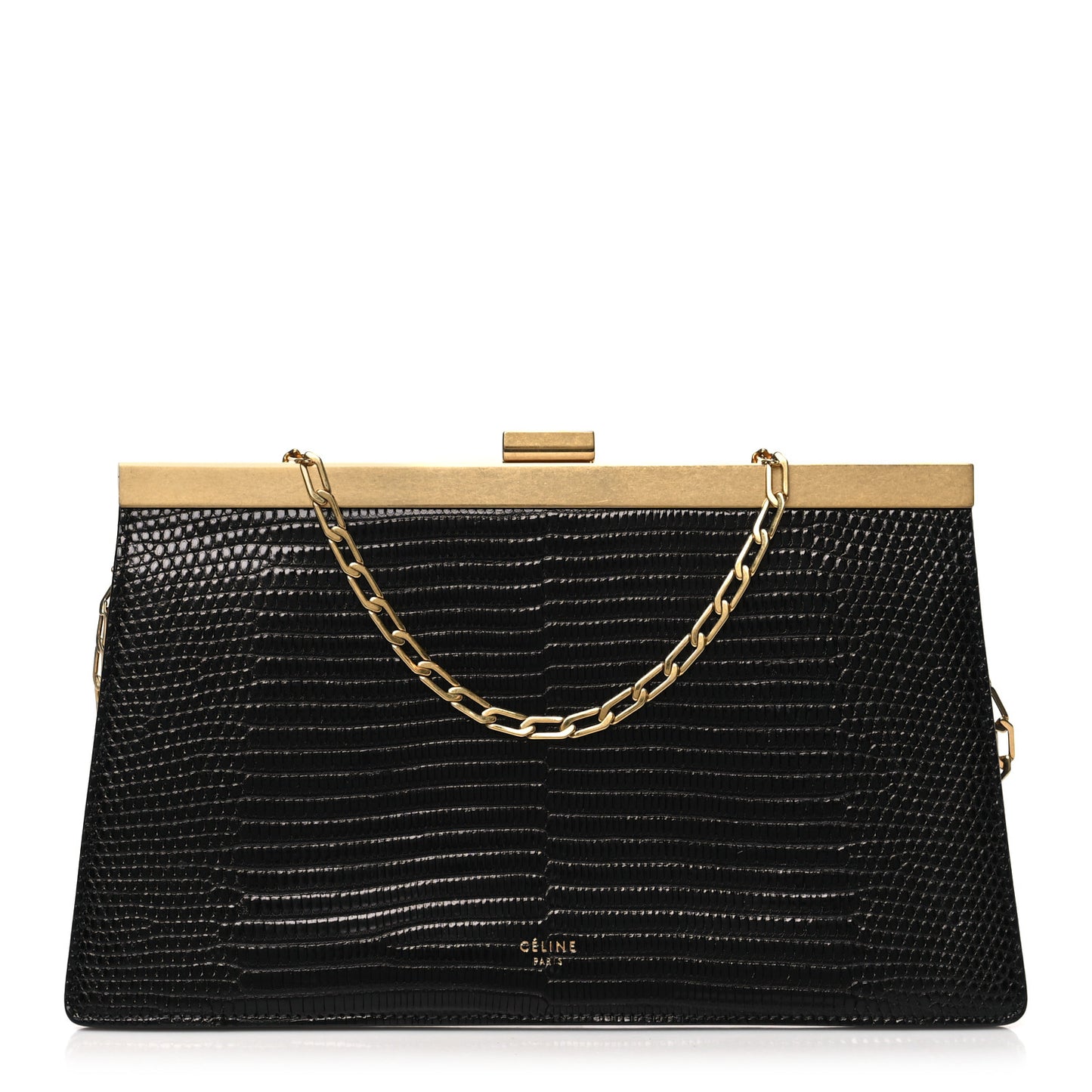 Lizard Mini Clasp Clutch Bag Black