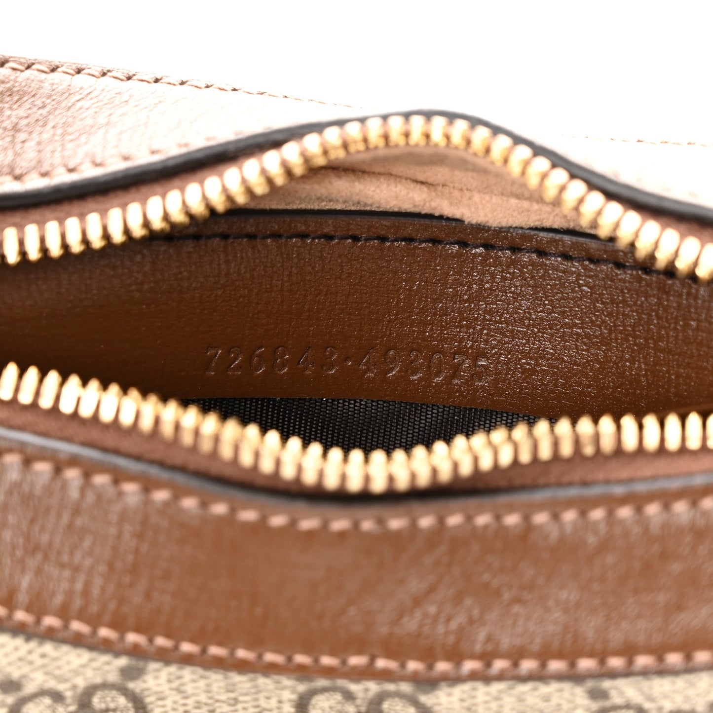 GG Supreme Monogram Azalea Calfskin Mini Retro Interlocking G Half Moon Bag Beige Ebony Brown Sugar