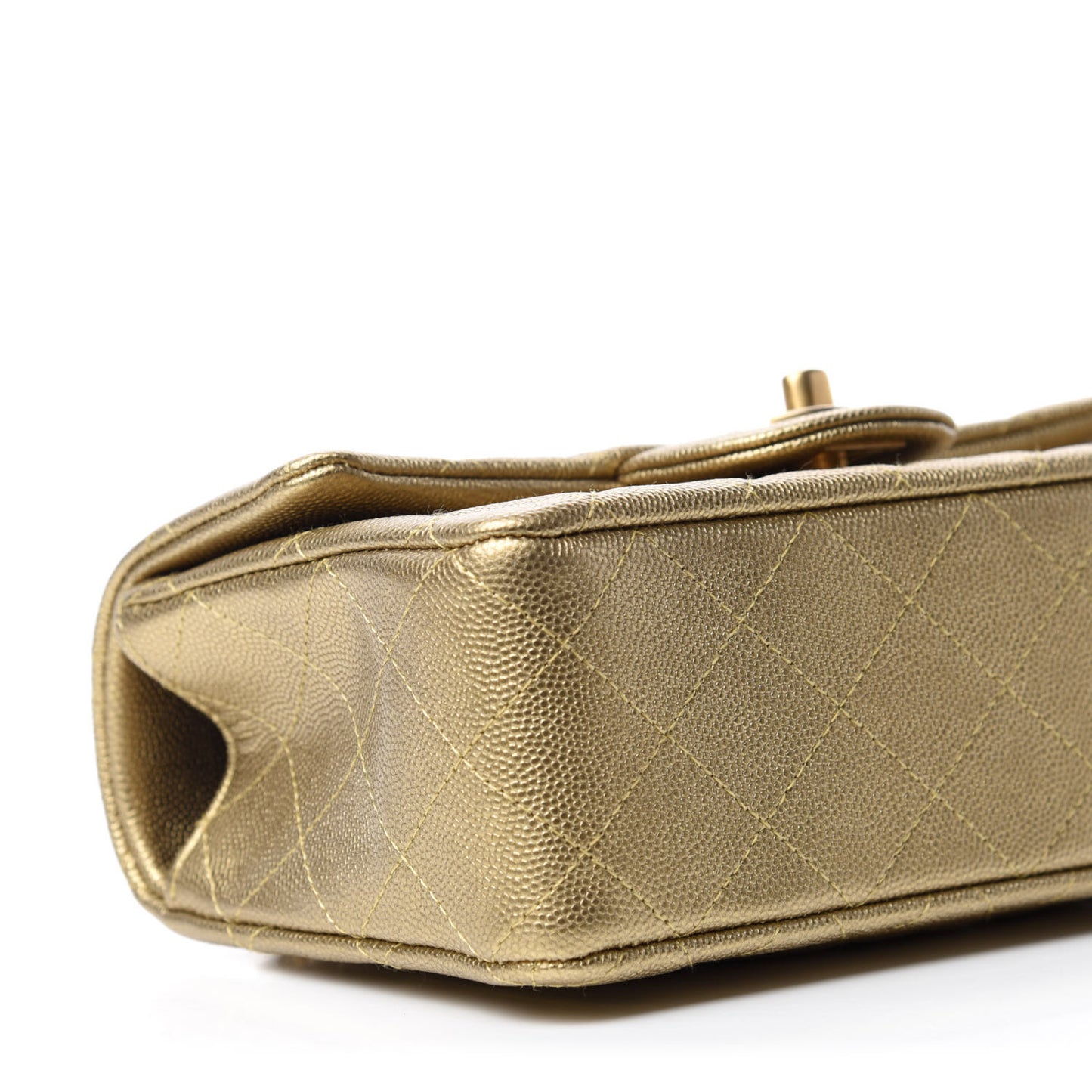 Metallic Caviar Quilted Mini Top Handle Rectangular Flap Gold