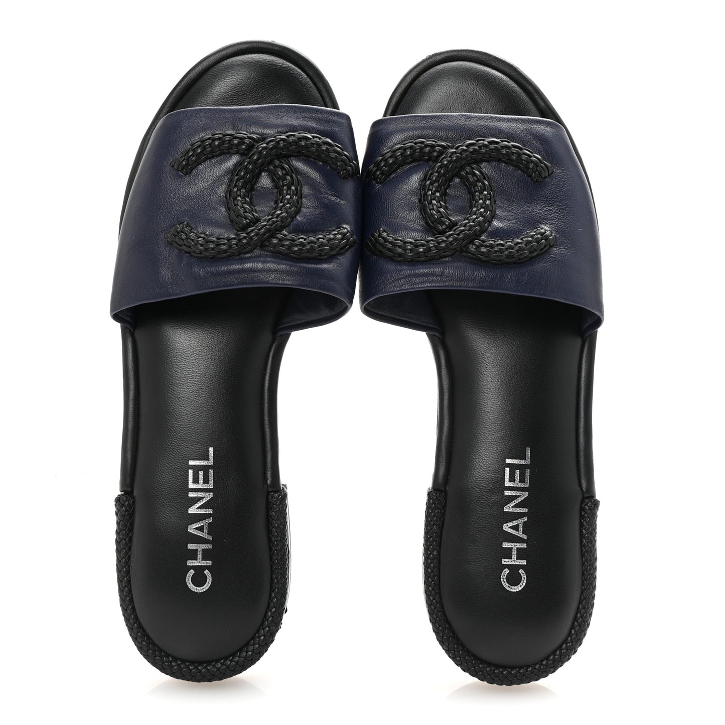 Lambskin CC Braided Mules 40 Navy Blue Black