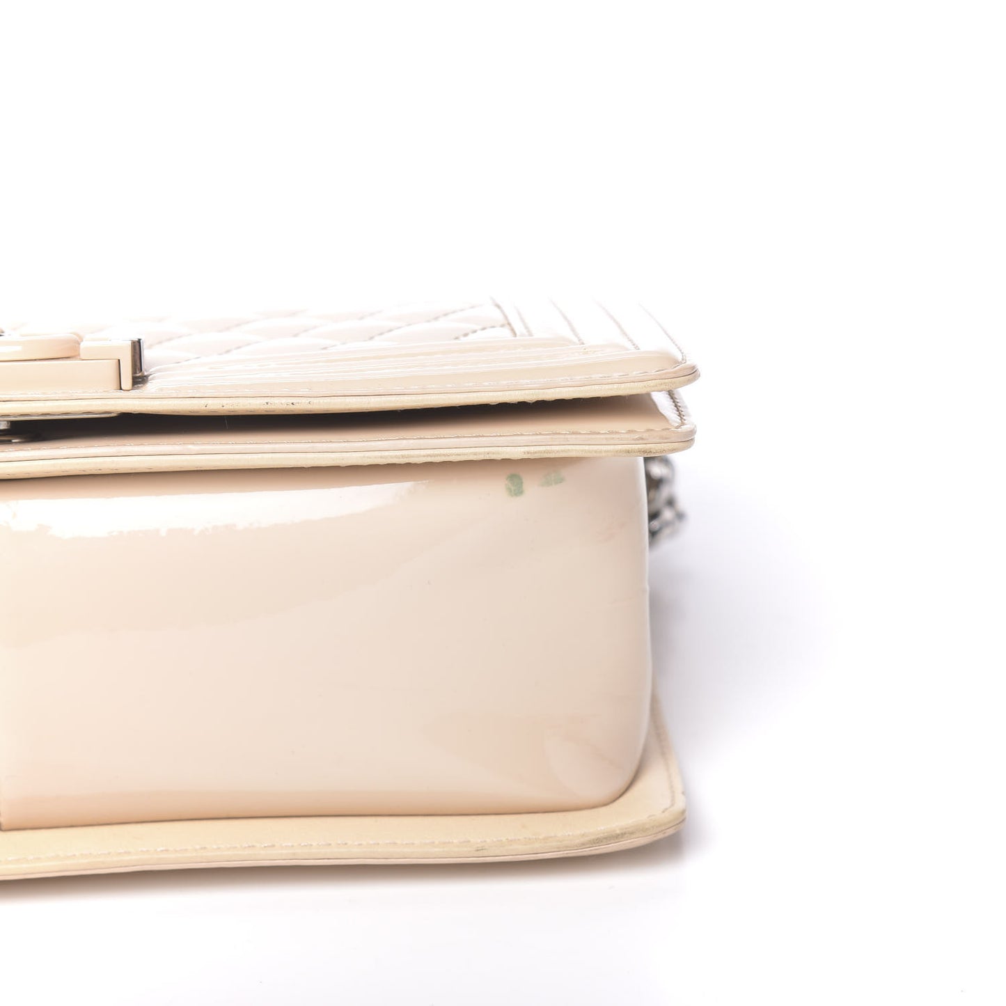 Patent Calfskin Quilted Medium Plexiglass Boy Flap Beige