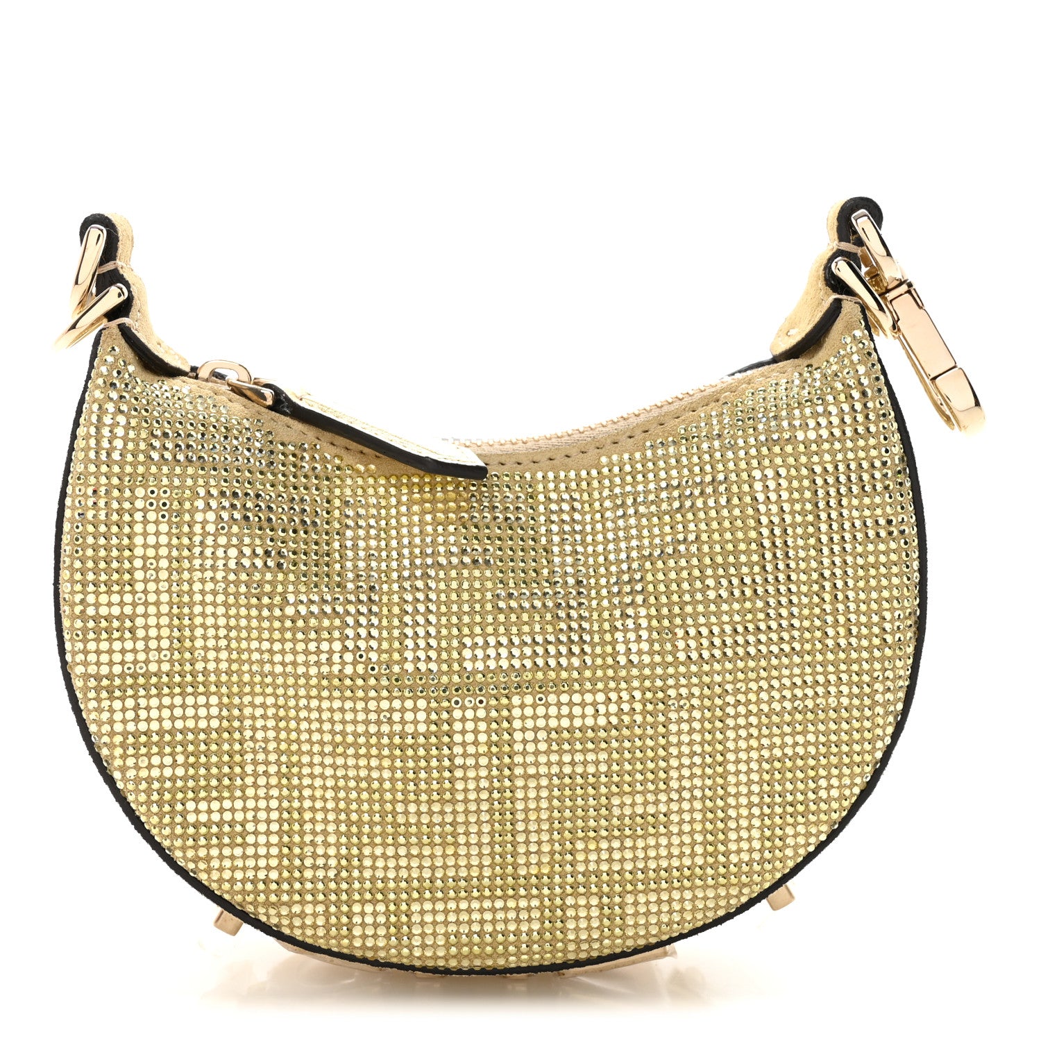 Fendi ゴールド パーティーバッグ Fendi Crystal Vitello Laminato Suede FF Nano Fendigraphy Hobo