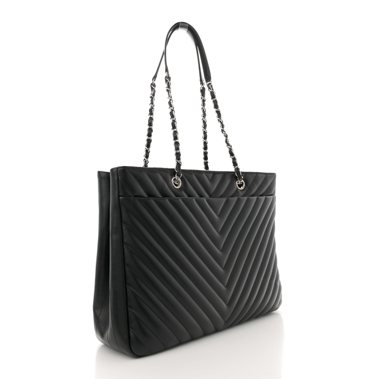 Caviar Chevron Quilted Large Shopping Tote Tote Black