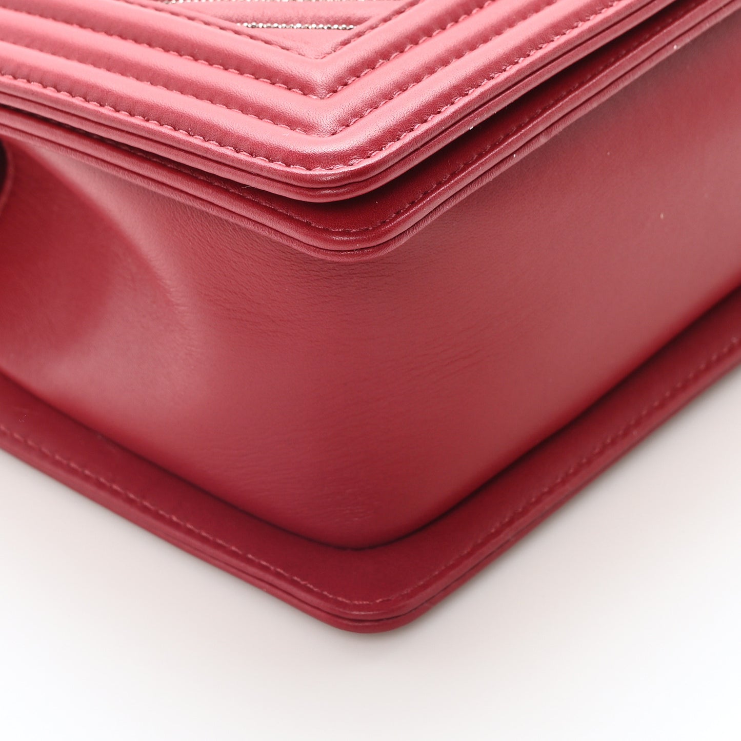 Lambskin Chevron Chain Stitched Medium Boy Flap Dark Red