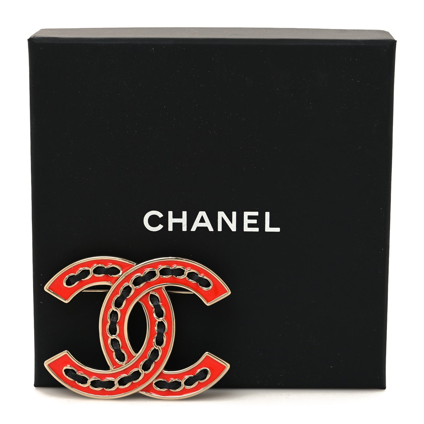 Lambskin Enamel CC Brooch Gold Black Orange