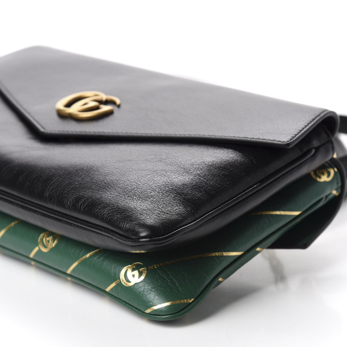 Calfskin Diagonal GG Medium Thiara Double Envelope Shoulder Bag Emerald Green Black